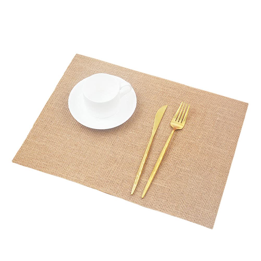 Scf2017 Beige Rectangular 10Pcs Hessian Jute Placemats Burlap Table Mats For Wedding Party Home Dining Table Decoration 40 * 30Cm/15.7 * 11.8Inch