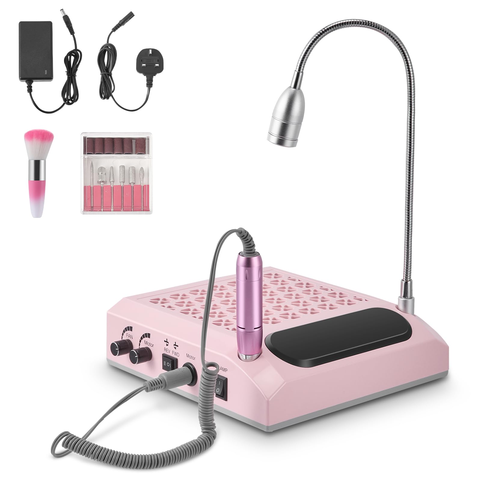 4-in-1 Multifunctional Nail Dust Collector with LED Light & 30000RPM Electric Nail Drill