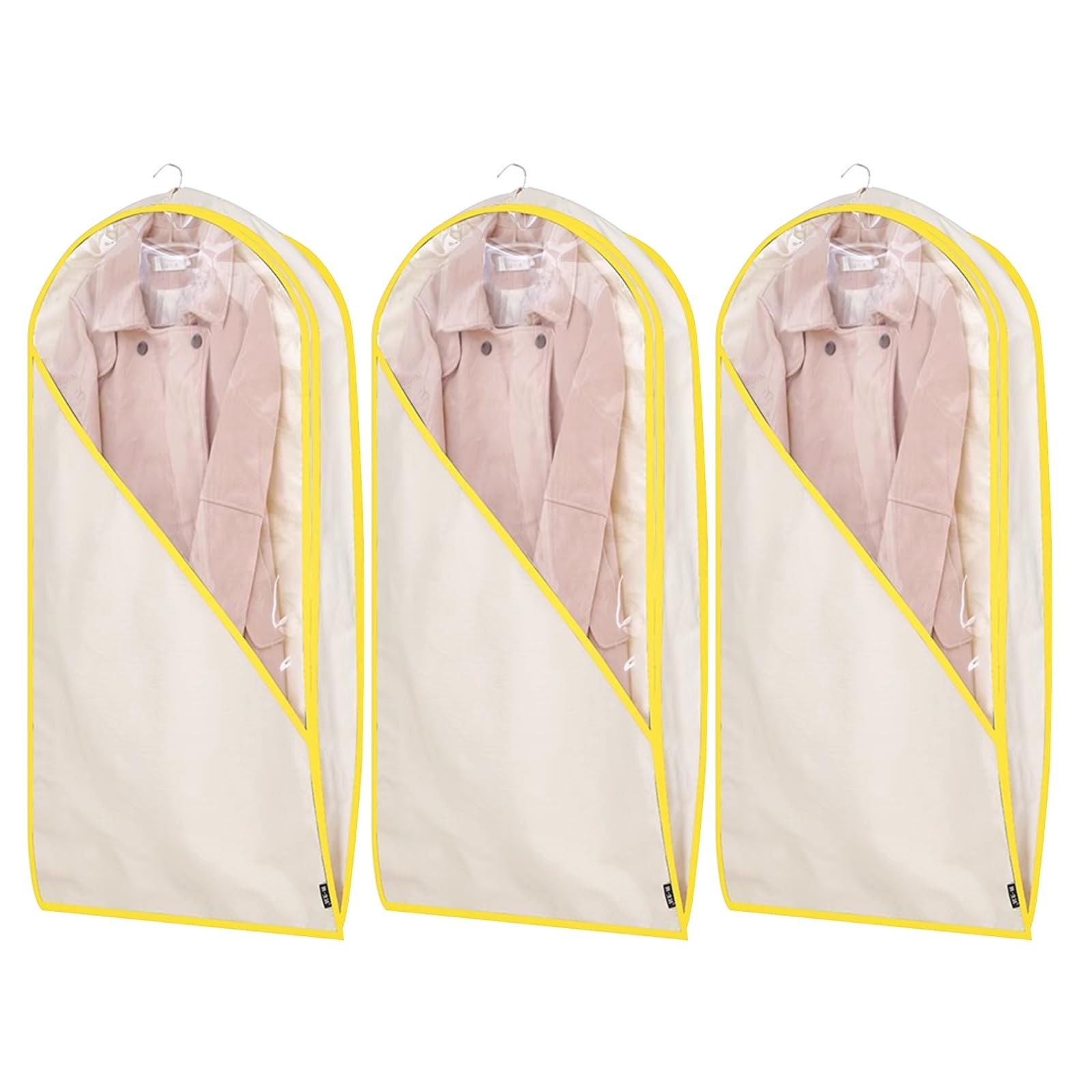 DFGHNBVC Cotton Garment Bags For Dresses Coats | Breathable Storage Bags, Pack Of 3,Yellow-130Cm/51In