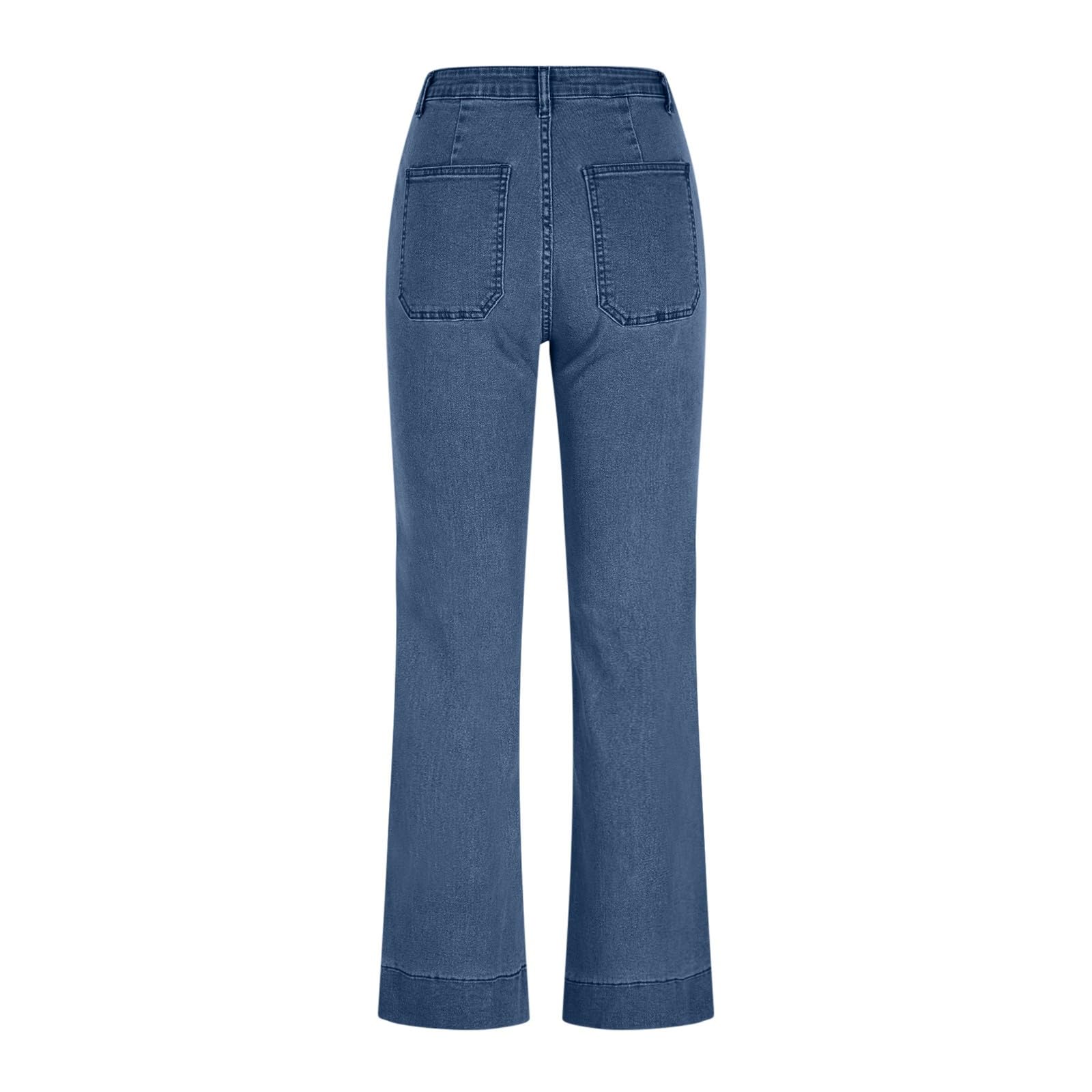 Jeans extra lunghi, da donna, a vita alta, a gamba larga, in denim, con bottoni, con tasche, stile retrò, vestibilità comoda, per il tempo libero, da donna