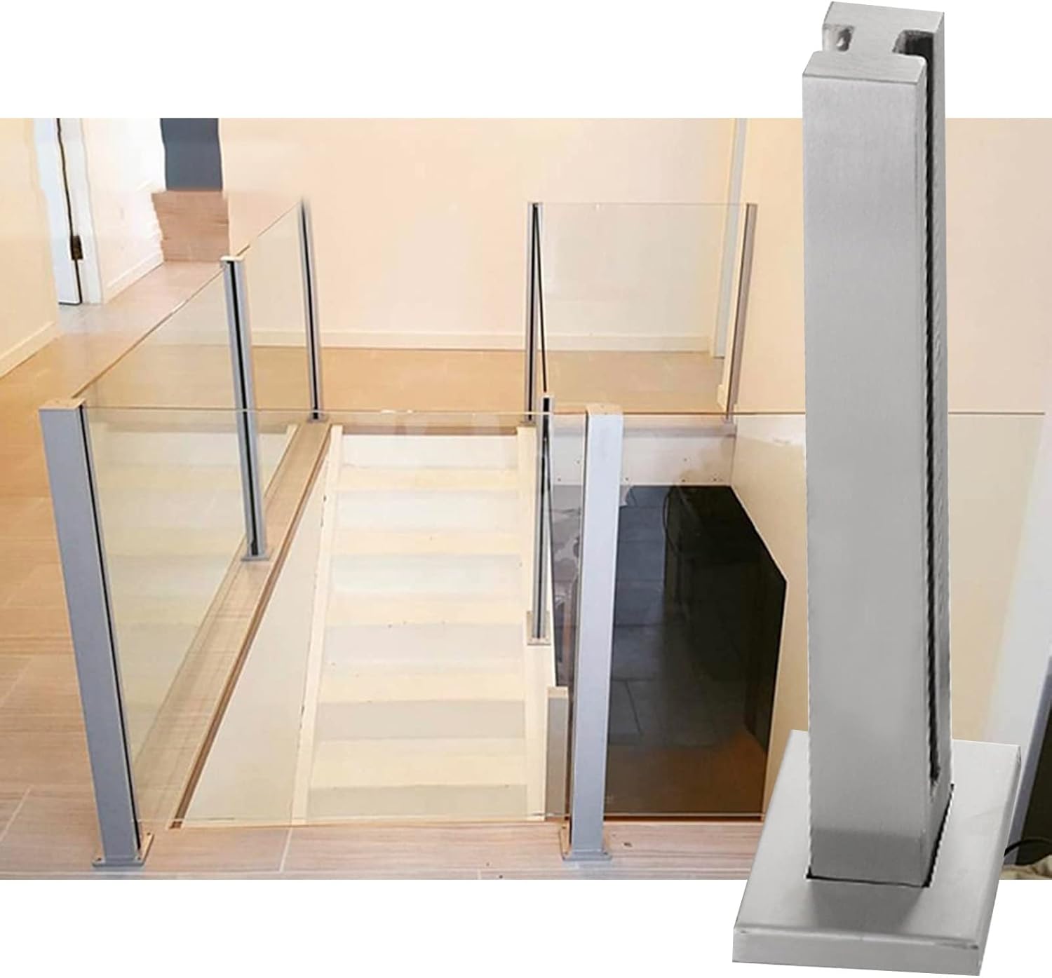 Attic Staircase Platform Glass Railing Post 25 35 45 55 Inch, Silver Stainless Steel Glass Fence Ballisters Spigot for 10/12 MM Glass/Wood/Plastic Panel (Color : Mid Post, Size : 80m/31.5 in)