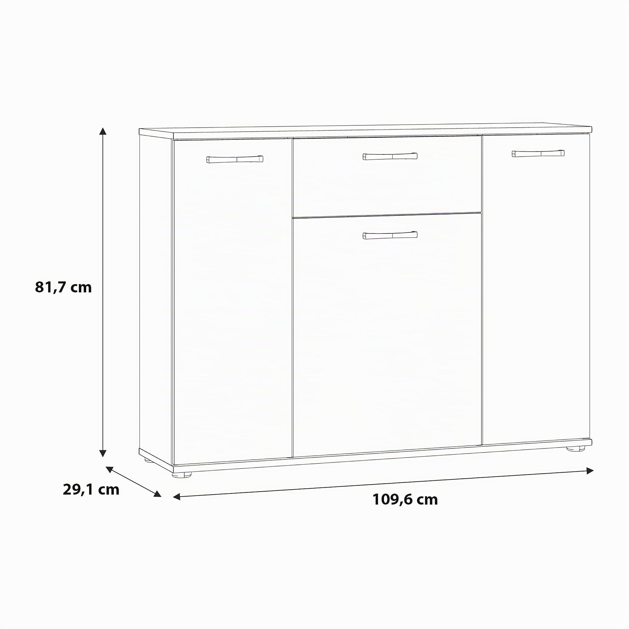 Forte NIKO Sideboard 110, Skandi-Kommode, 3-türig, 1 Schublade, Holzwerkstoff, Wohn-/Schlafzimmer, Artisan Eiche Holzdekor, 109,6 cm breit x 81,7 cm hoch x 29,1 cm tief