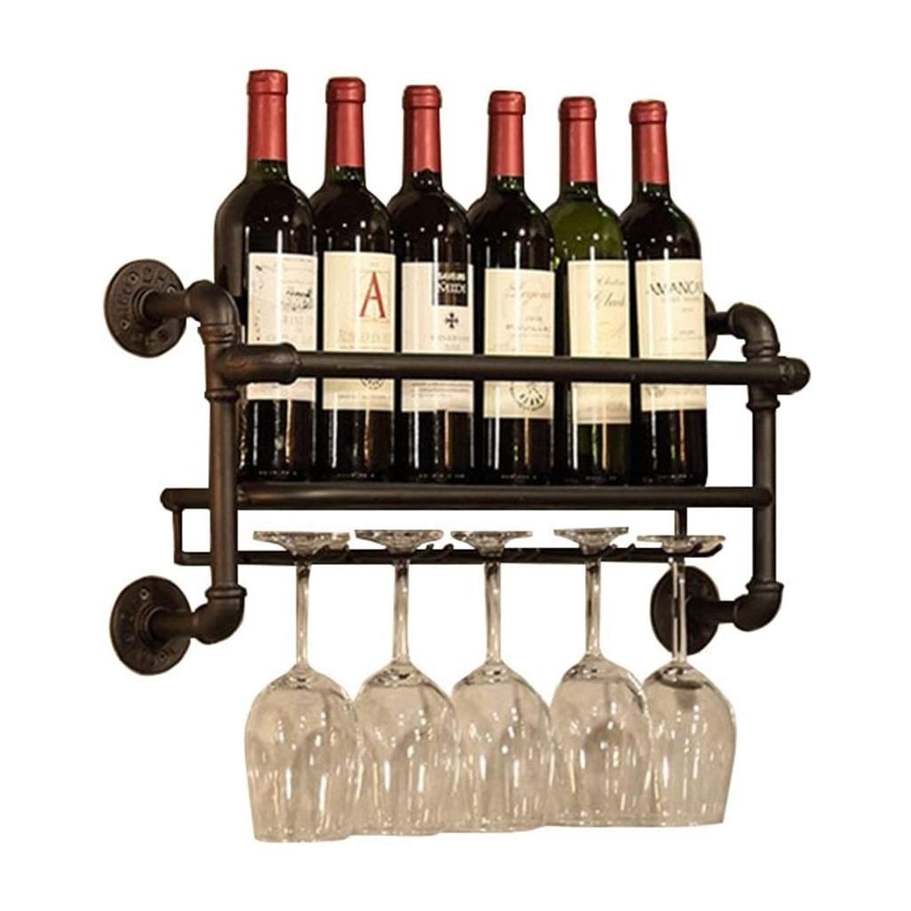 Casier à vin suspendu vintage industriel et support verres en fer