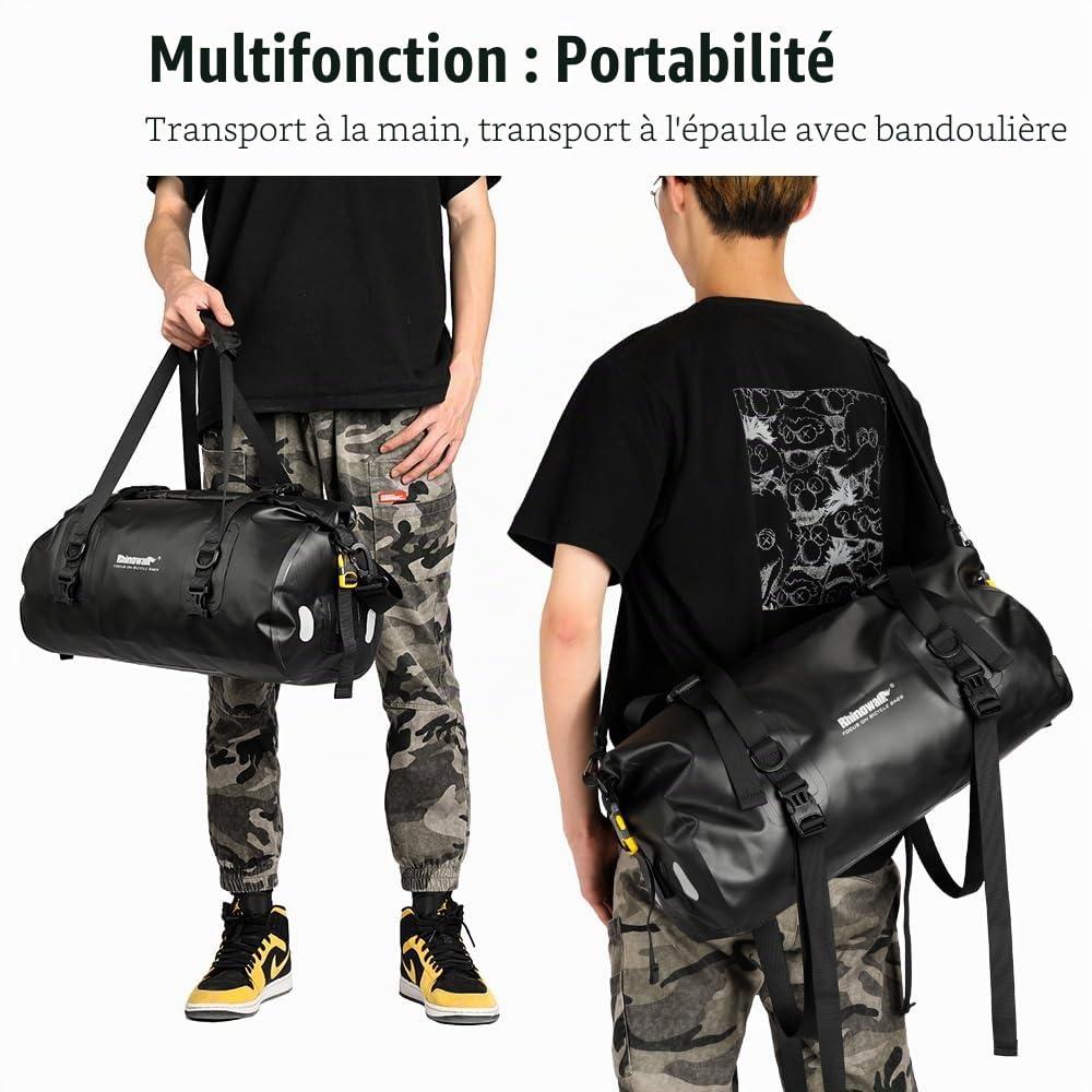 Rhinowalk Sacoche arrière étanche 20 l pour moto et vélo - Sac à bandoulière - Bagage de voyage pour les randonnées en plein air