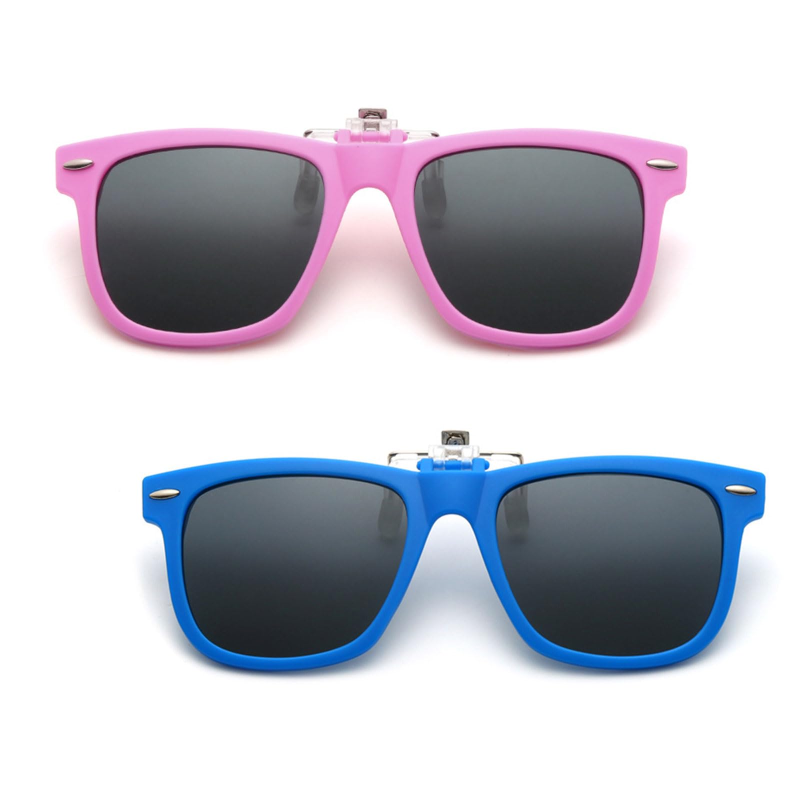 FUIPVGI 2 pares de lentes de sol polarizados con clip para niños y niñas, protección UV, abatibles para playa, escuela, compras, decoración de fiesta