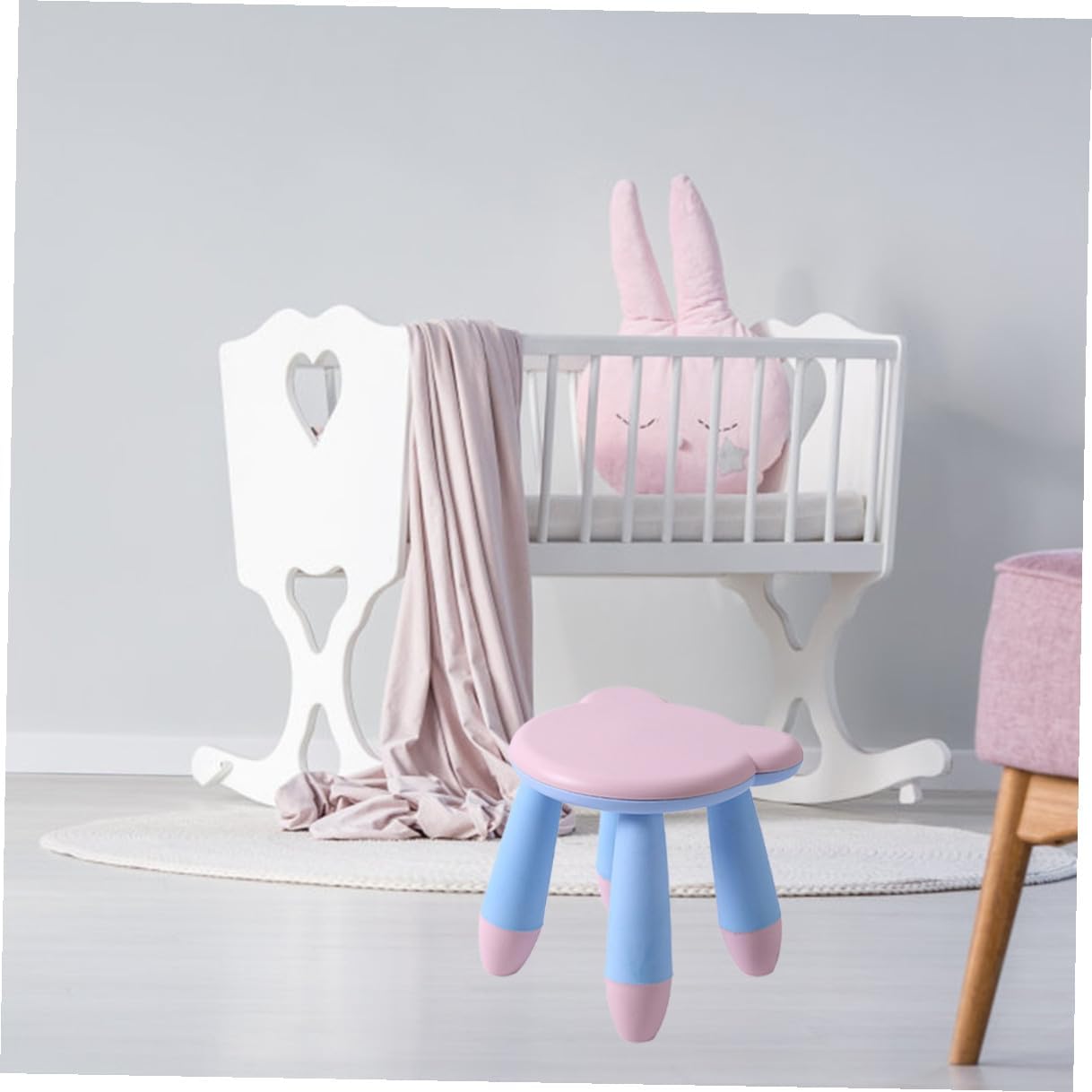 Cartoon Bear Stool Non-Slip Plastic Small Sitting Step Stool Anti-Skid Footstool for Home Use Pink