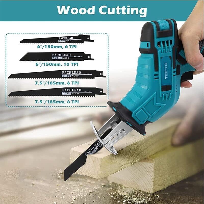 Cordless Reciprocating Saw, Electric Pruning Saber Saw, 4pcs Blades and 3.0Ah Battery Included for Garden Metal Wood PVC Pipe Tree Pruning Cutting, Compatiable with Makita 18v Battery