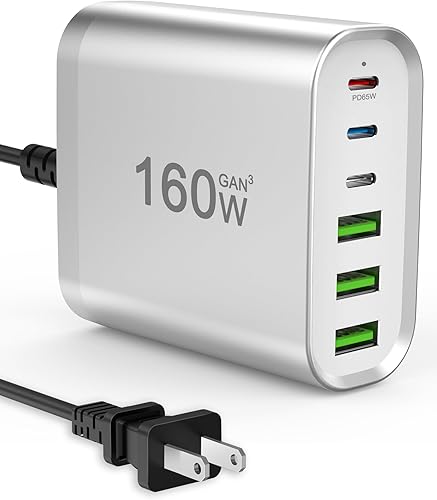 Estación de carga rápida USB C de 155 W, cargador de pared USB C portátil y adaptador de corriente para MacBook Pro/Air Series, iPhone