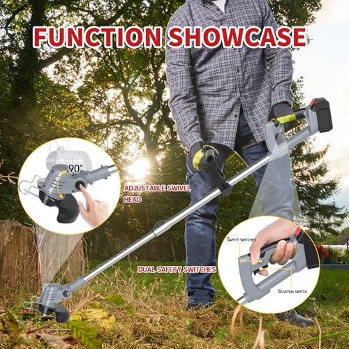 21V Electric Weed Wacker Cordless String Trimmer with 2x2.0Ah Battery Powered Weed Eater, 3In1 Lightweight String Trimmer, Adjustable Telescopic Shaft, Fast Charging for Lawn/Garden/Yard by Windpost - Used condition - Image 5