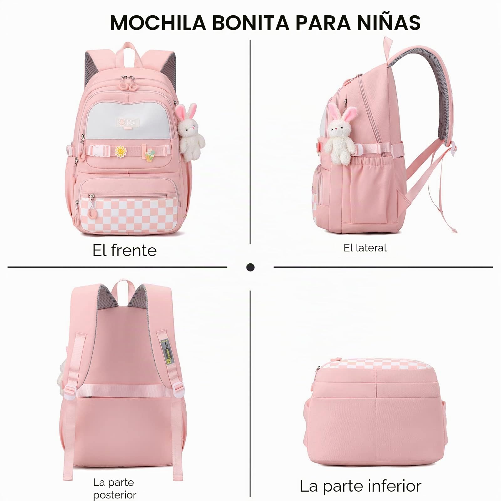 Amythe Mochila Escolar Niña Adolescente, Mochilas Infantil Informal Gran Capacidad, Bonita Mochila de Viaje Impermeable para Niñas de 10 12 14 16 años,Adapta para Ponerla en Carro, L