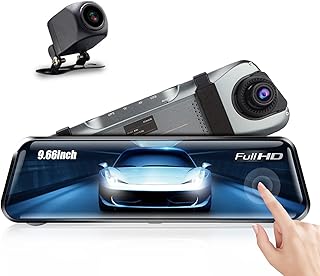 Espelho retrovisor da câmera de painel de 9,66 polegadas, espelho retrovisor do carro Gravador de vídeo Câmera dupla noturna, tela sensível ao toque IPS, visão ampla de 170 graus, sensor G, visão notu