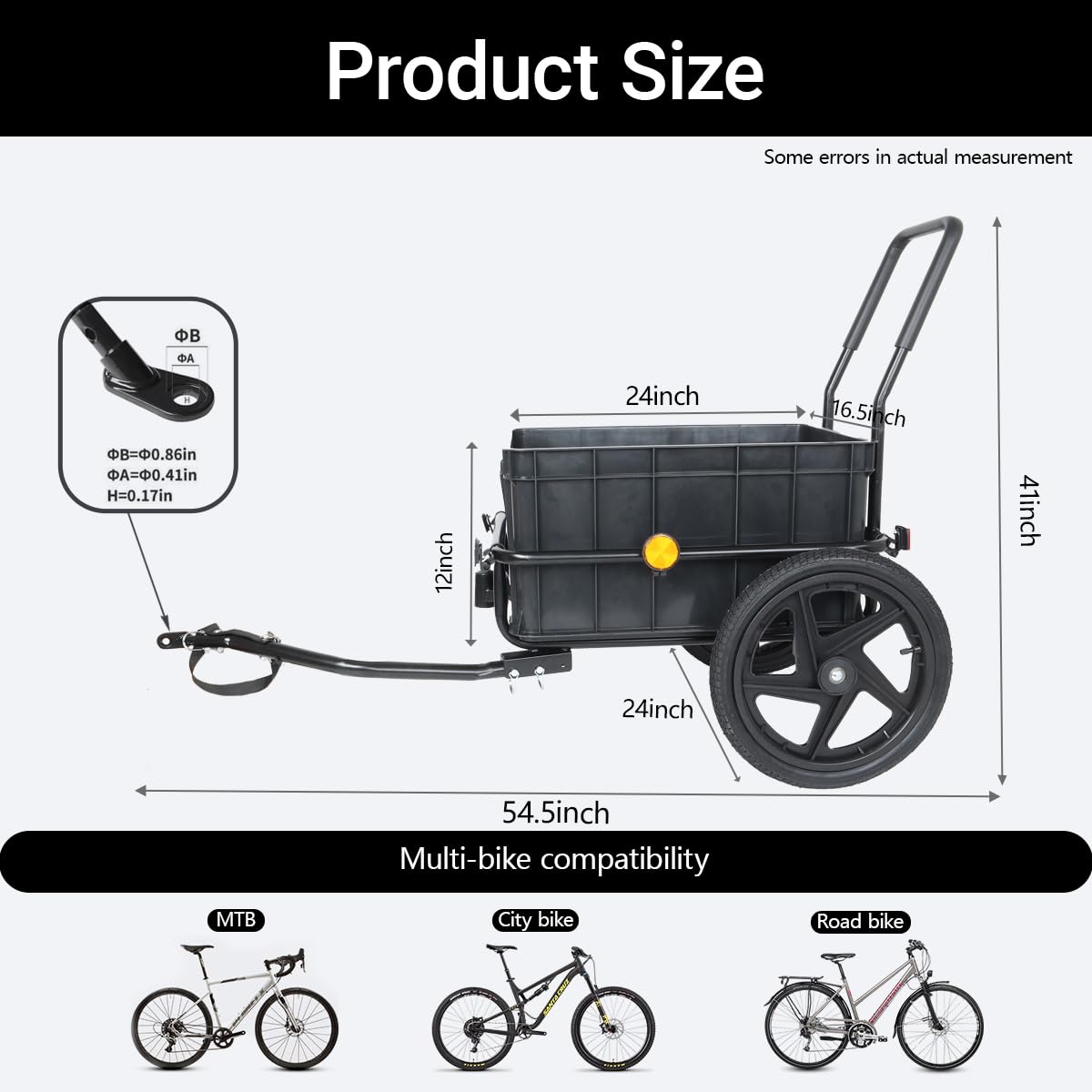 Remolque de carga para bicicleta, remolque de bicicleta, capacidad de carga de 88/110 libras, carrito de bicicleta resistente, almacenamiento compacto plegable para camping, comestibles, artículos