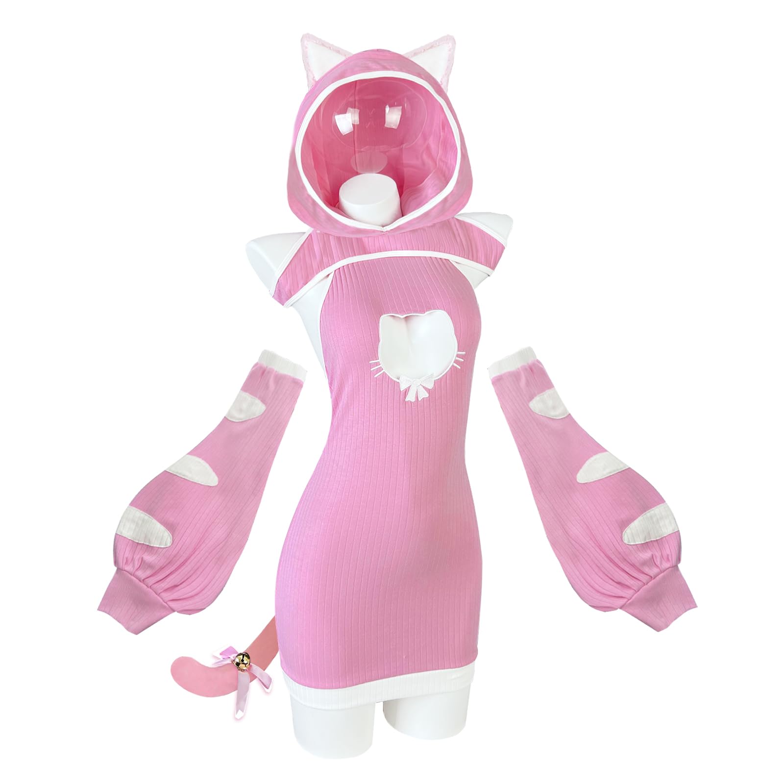 KORURACLUB Sexy Cat Maid Outfit Womens Lingerie Set Kitten Cat Claw Cosplay Sexy Sweater lingerie animal Cosplay lingerie: Pink Tabby XS-M