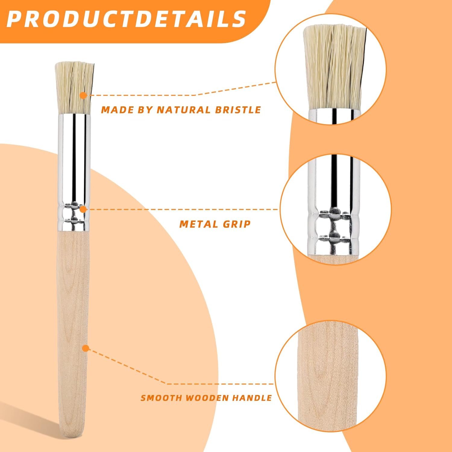 6Pcs Light Brown Natural Wood Stencil Brushes, 3 Sizes Multi-Size Wooden Stencil Brush Set for Acrylic Oil Watercolor Painting, DIY Crafts Card Making & Wall Art Projects - Image 3