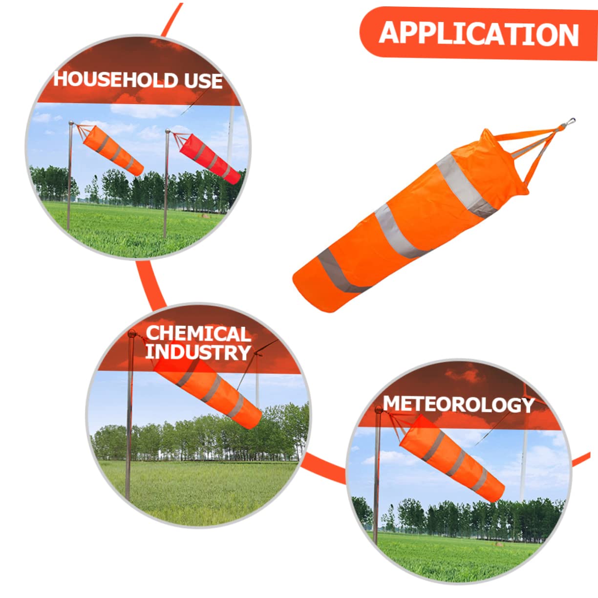 Generic Hanging Reflective Windsock Wind Direction Flag with Fluorescent Strips Lightweight Oxford for Outdoor Use Garden Decoration for Wind Measurement