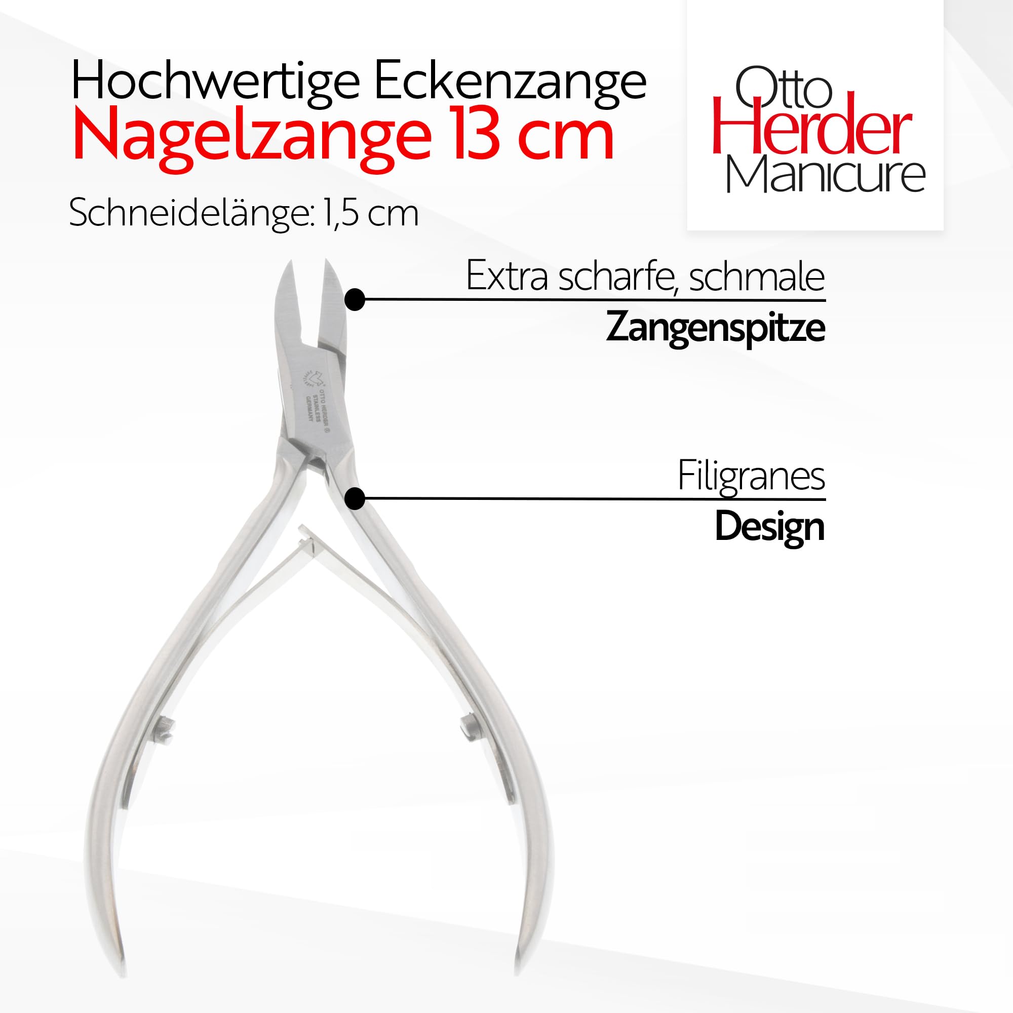 Otto Herder - Pinza per unghie dei piedi, 13 cm, in acciaio inox, con molla e punta particolarmente fine