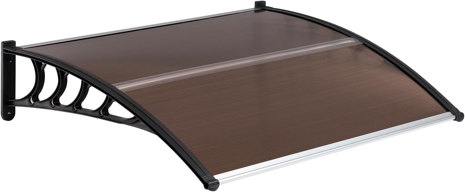 MATICO 47.2" Outdoor Clear Door Awning Patio Window Cover Polycarbonate Rain & Snow Protection, Modern Hollow Sheet with UV Protection Cover, Window Door Awning Canopy,Tea/Black-Edge