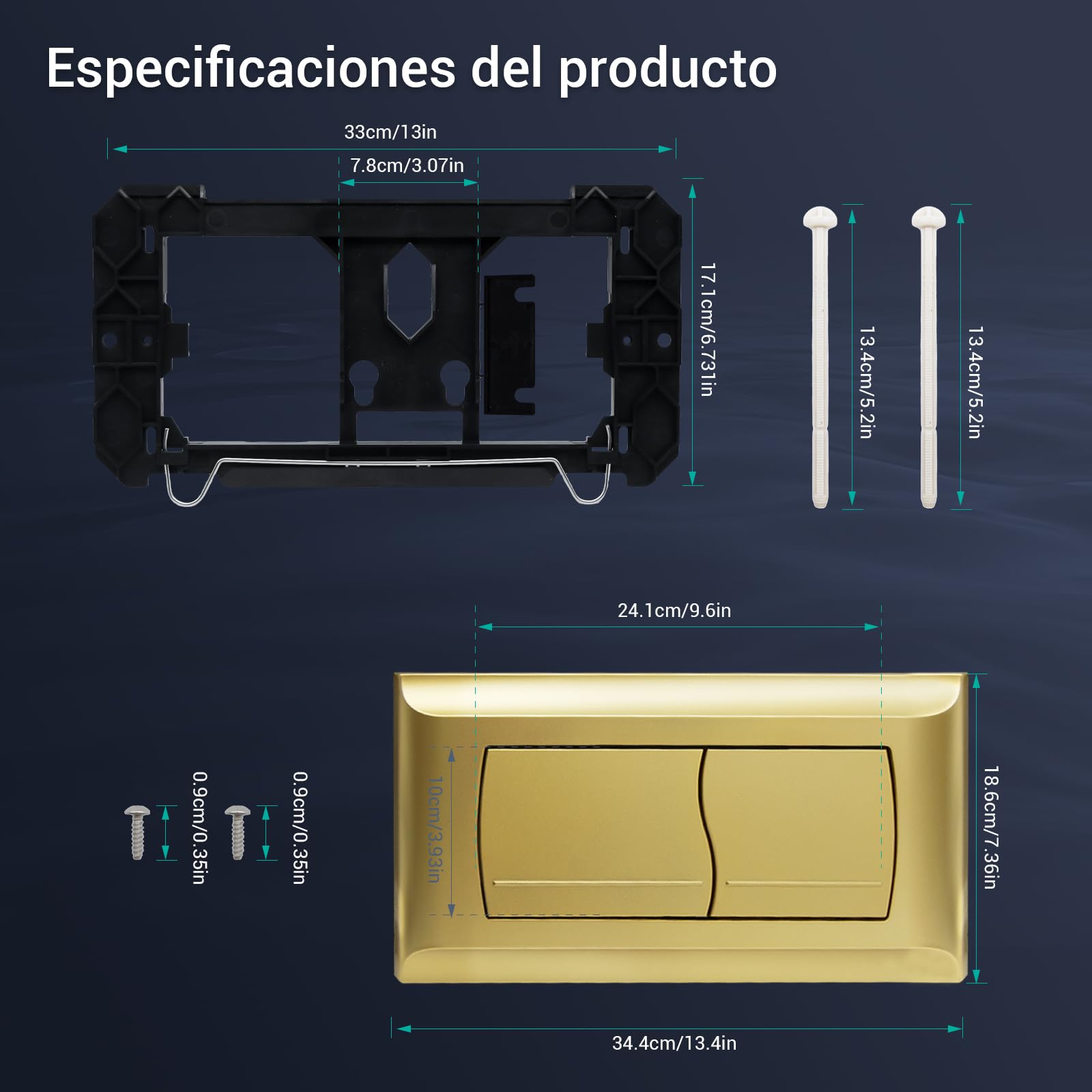 Empyreal Placa de Descarga para Cisterna de WC, Compatible con Geberit Twinline 30&UP130, Con el Kit de la Palanca de Descarga y Tornillos, Doble Función,340 x 185mm(Oro Mate)