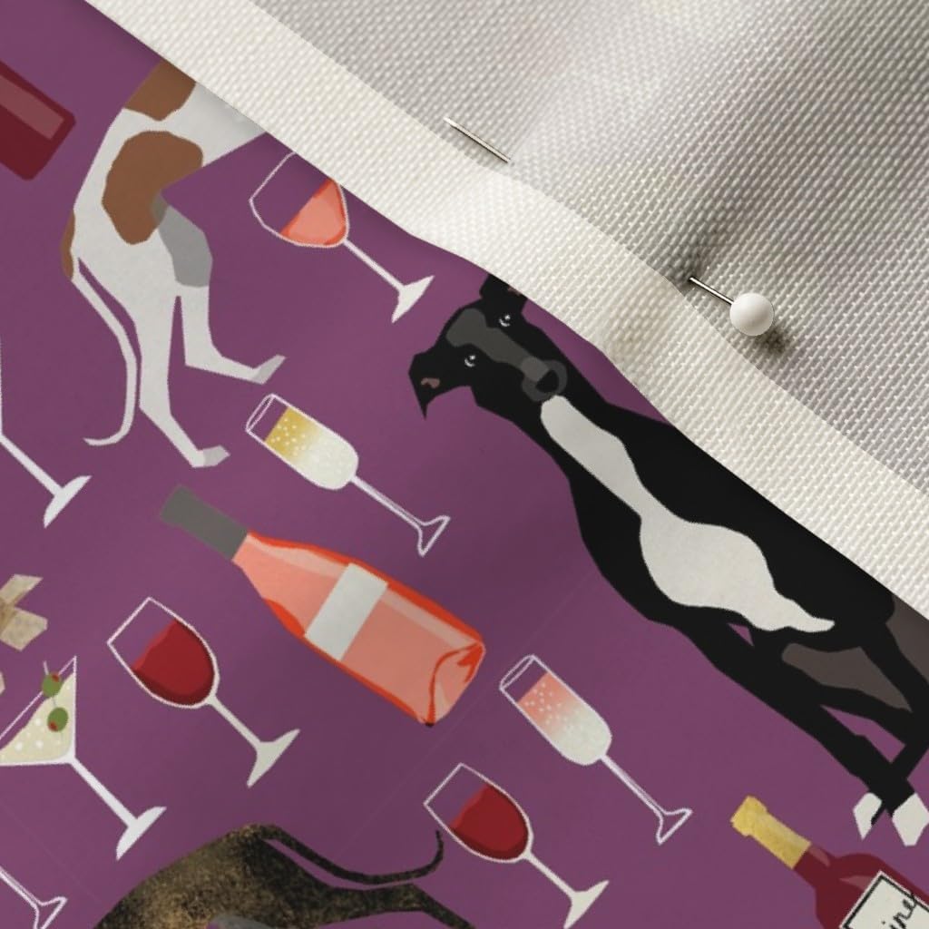 Spoonflower Fabric - Greyhounds Wine Dogs Celebration Greyhound Alcohol Purple Pet Portrait Printed on Upholstery Velvet Fabric Fat Quarter - Upholstery Home Decor Bottomweight Apparel