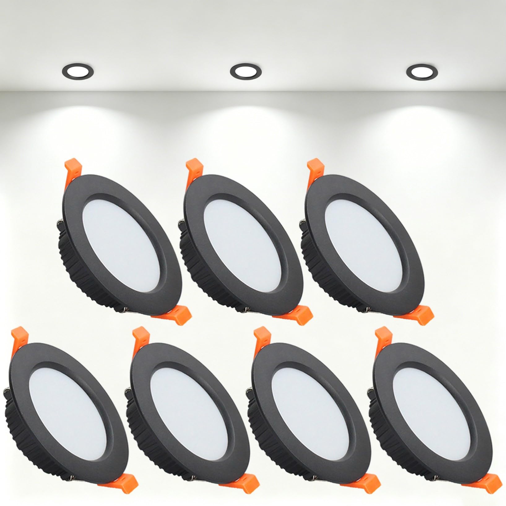 VOGHMOLD 5W Ultra Slim LED Downlight Recessed Ceiling Light 2.5 inch, 6000K Spot Lights Black Aluminum Trim, Cut Φ70-75mm, AC110-240V Panel Lighting for Office Hallway Closet, 7 Pack