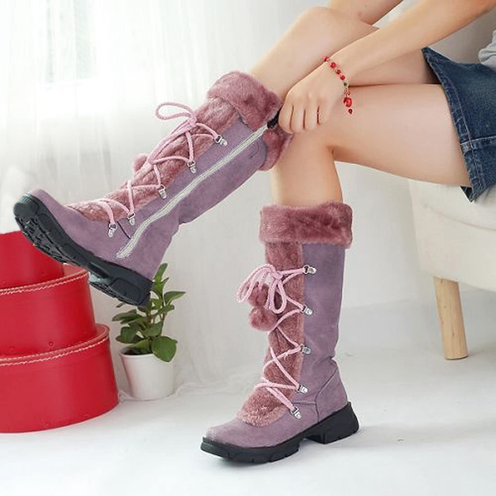Tronchetti Donna Invernali Eleganti Slip On Scarpe con Tacco a Zeppa Comodo Camminata Stivali Stivaletti Corti alla Caviglia Comodi e Morbidi per Casa Interno Esterno