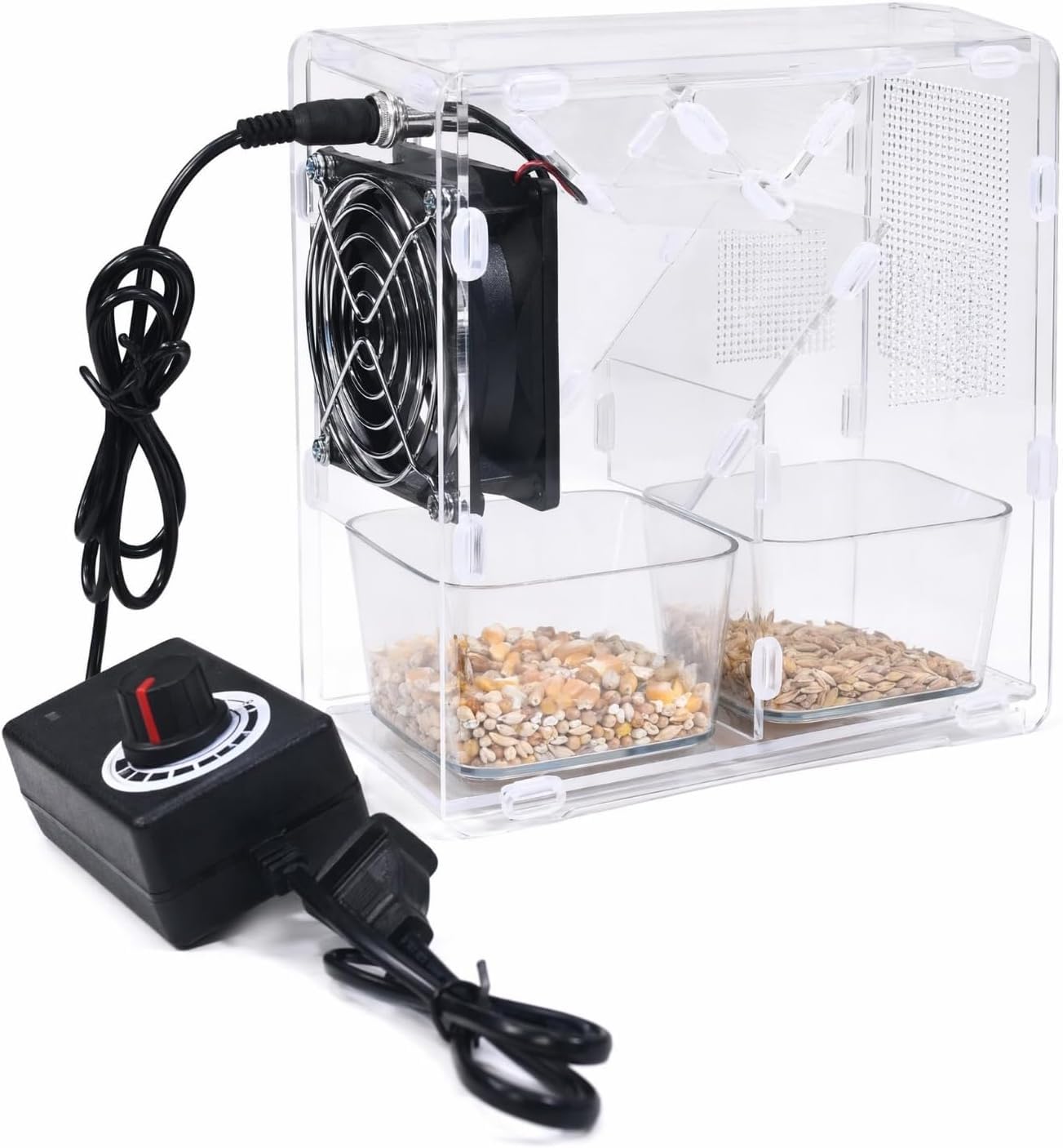 KEhtu Mangiatoia per Uccelli, Separatore di Semi, Pulitore per Mangime per Uccelli, Setaccio per Semi, Rimozione Bucce con Ventola Elettrica Regolabile E Doppio Soffiatore + Regolatore di velocità +