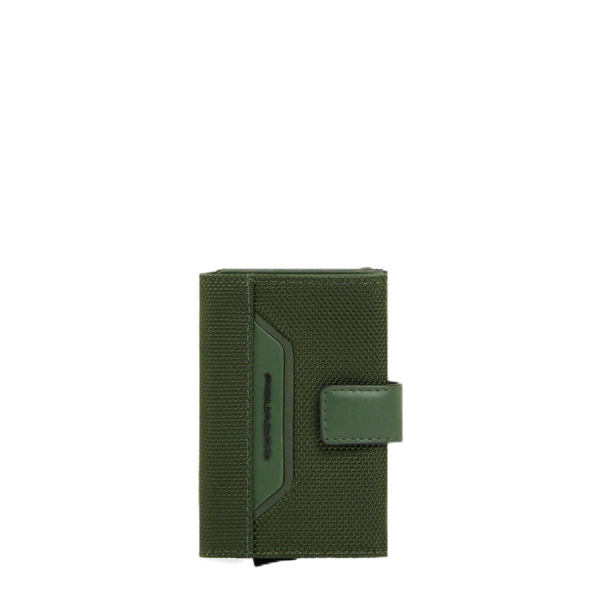 Piquadro – Portatarjetas de Telas Recicladas Automáticas – 2 Compartimentos, Protección RFID – Sostenible – Verde