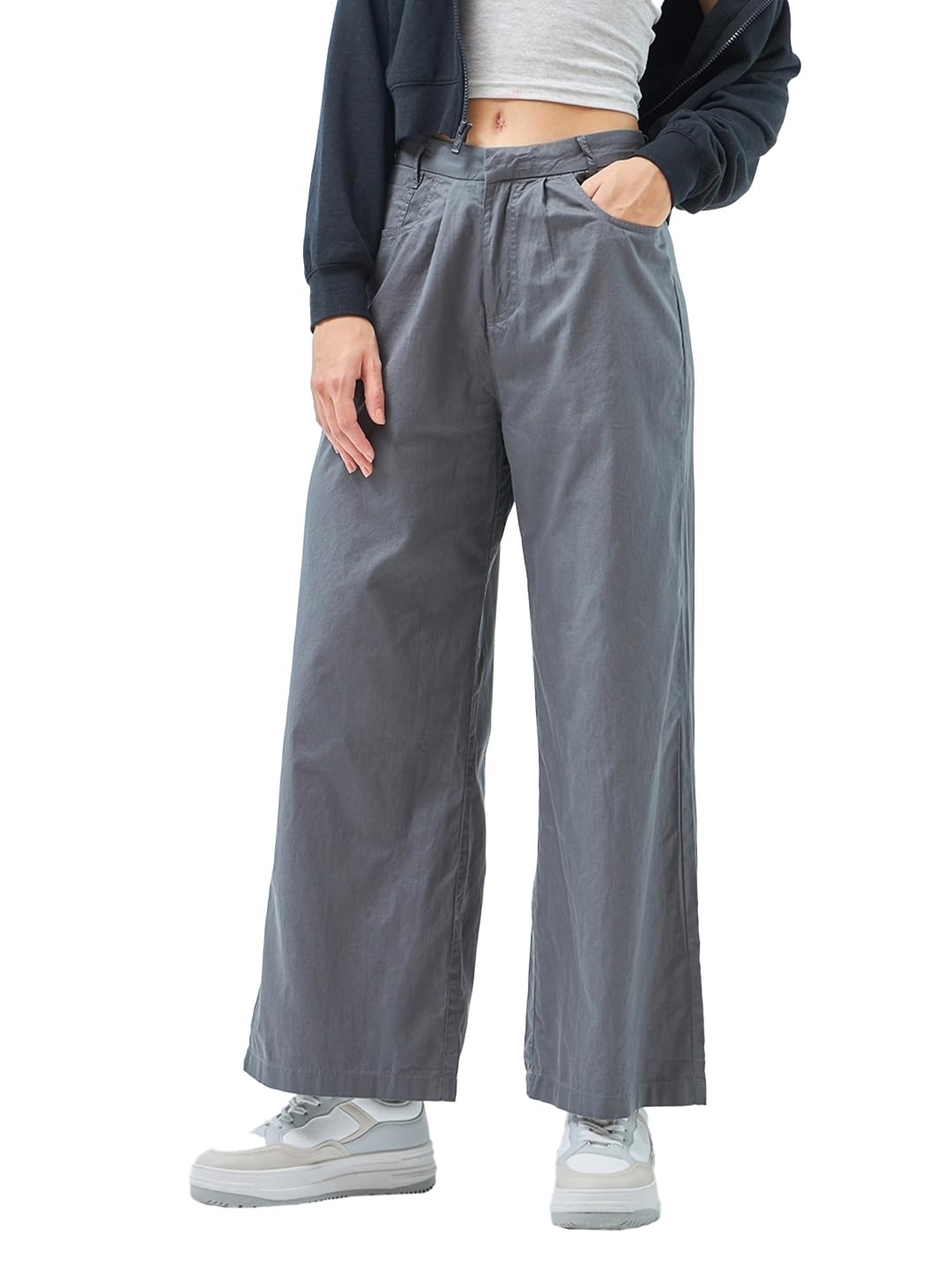 bewakoof Women's Solid Super Loose Fit 100% Cotton Wide Leg Pants| Super Loose Fit Pants | Casual Pants | Bold Look | All-Day Comfort Fit-picture-40