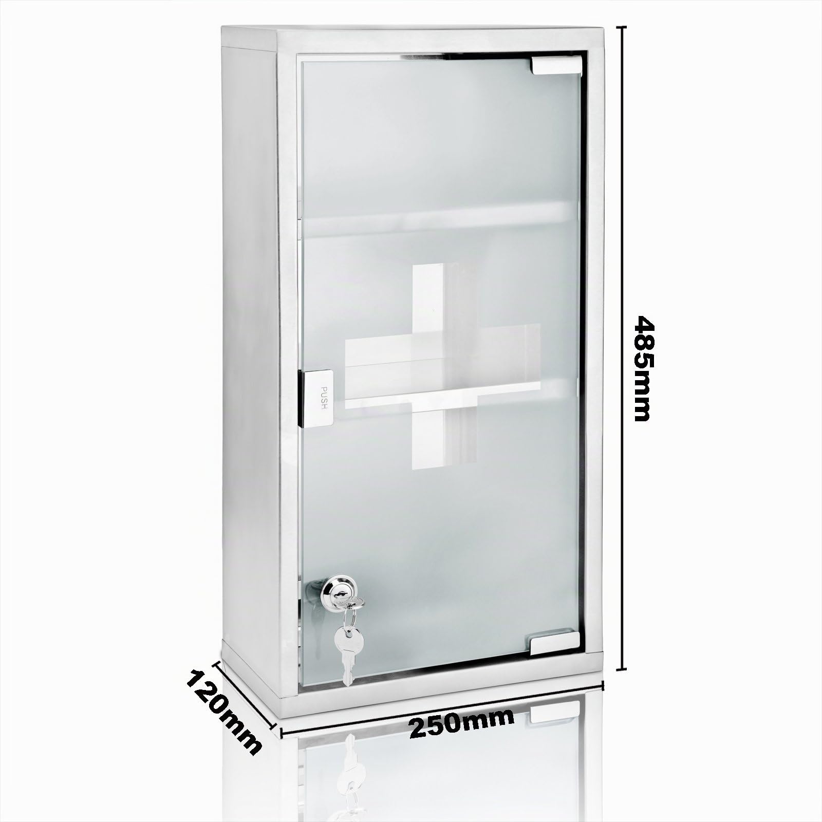 DEUBA® Armoire Salle De Bain en Acier Inoxydable - Boite Pharmacie Avec 3 Étagères et Fermeture à Clé - Armoire Pharmacie Murale 48,5 x 25 x 12 cm - Rangement Médicaments Sécurisé