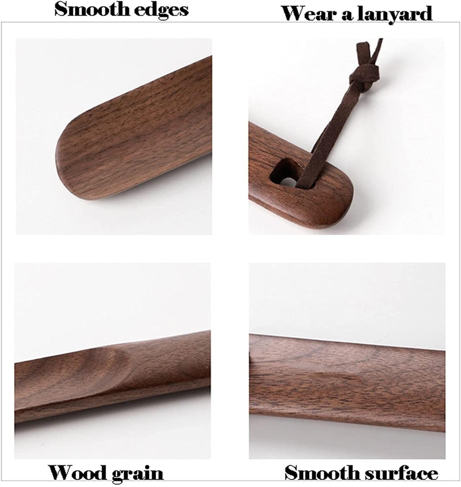 Cuerno de Zapatos de Madera con cordón Cuerno de Zapatos Mango Largo para Personas Mayores Niños Cuerno de Zapatos para Zapatos de Viaje, Botas Ayuda de Alcance de pie Grande (Nogal Negro de