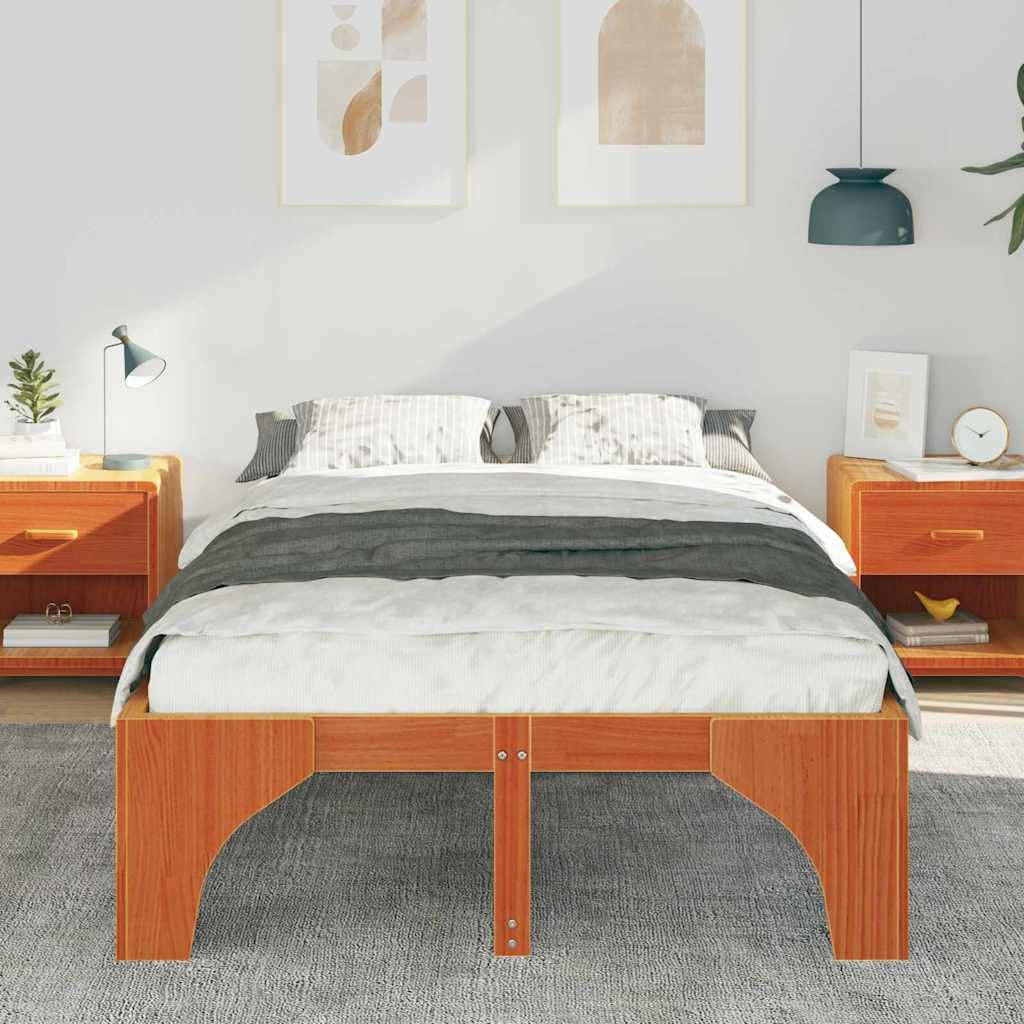Marco de Cama en el Suelo de Madera Maciza de Pino Marrón Estructura de Perfil Bajo para Dormitorio Moderno Minimalista Ensamblaje Sencillo y Diseño Espacioso para Máximo
