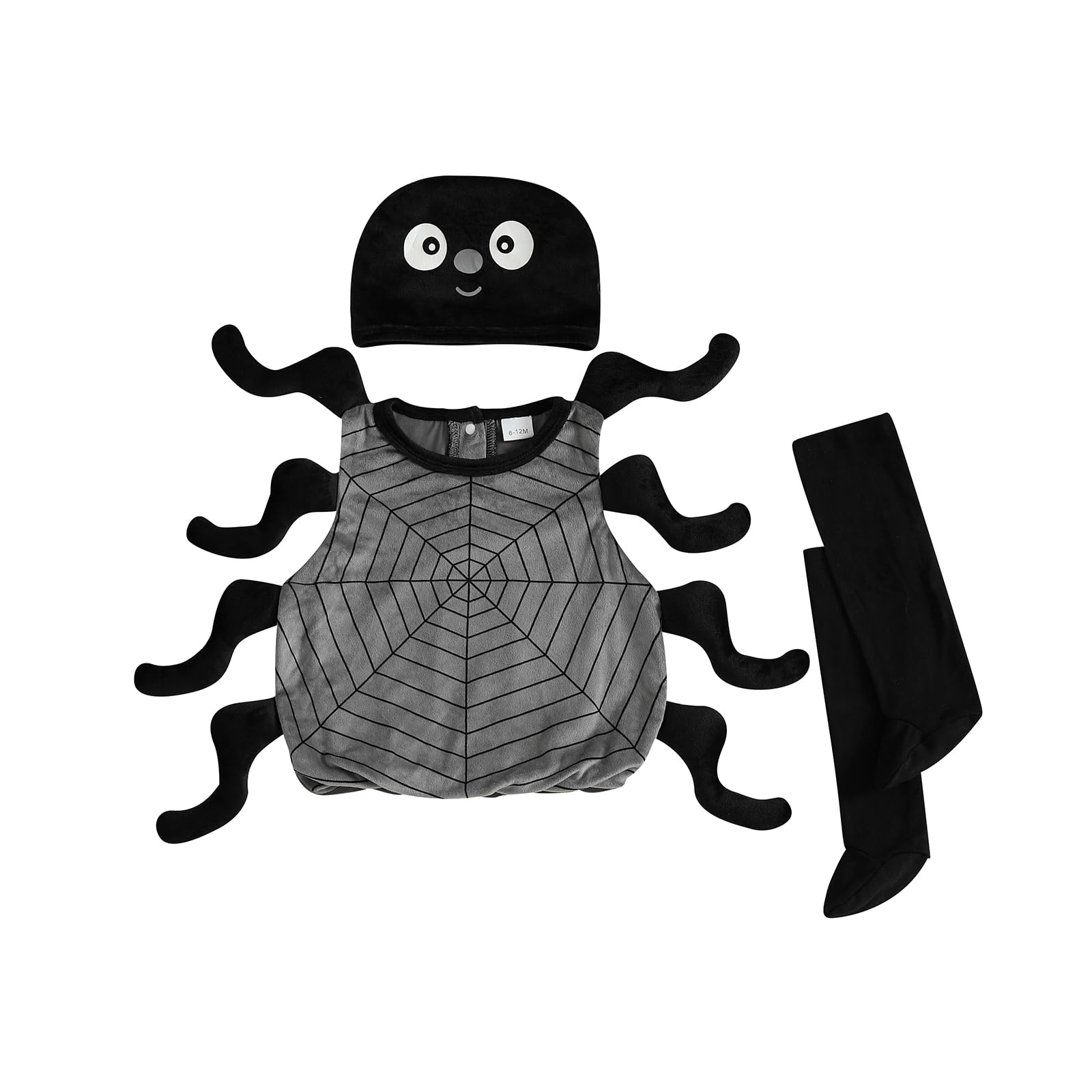 Springcmy Infant Baby Animal Spider Costume Fleece Long Sleeve Hooded Romper Leg Warmers Funny Monster Halloween Cosplay Outfit (D Gray, 18-24 Months)
