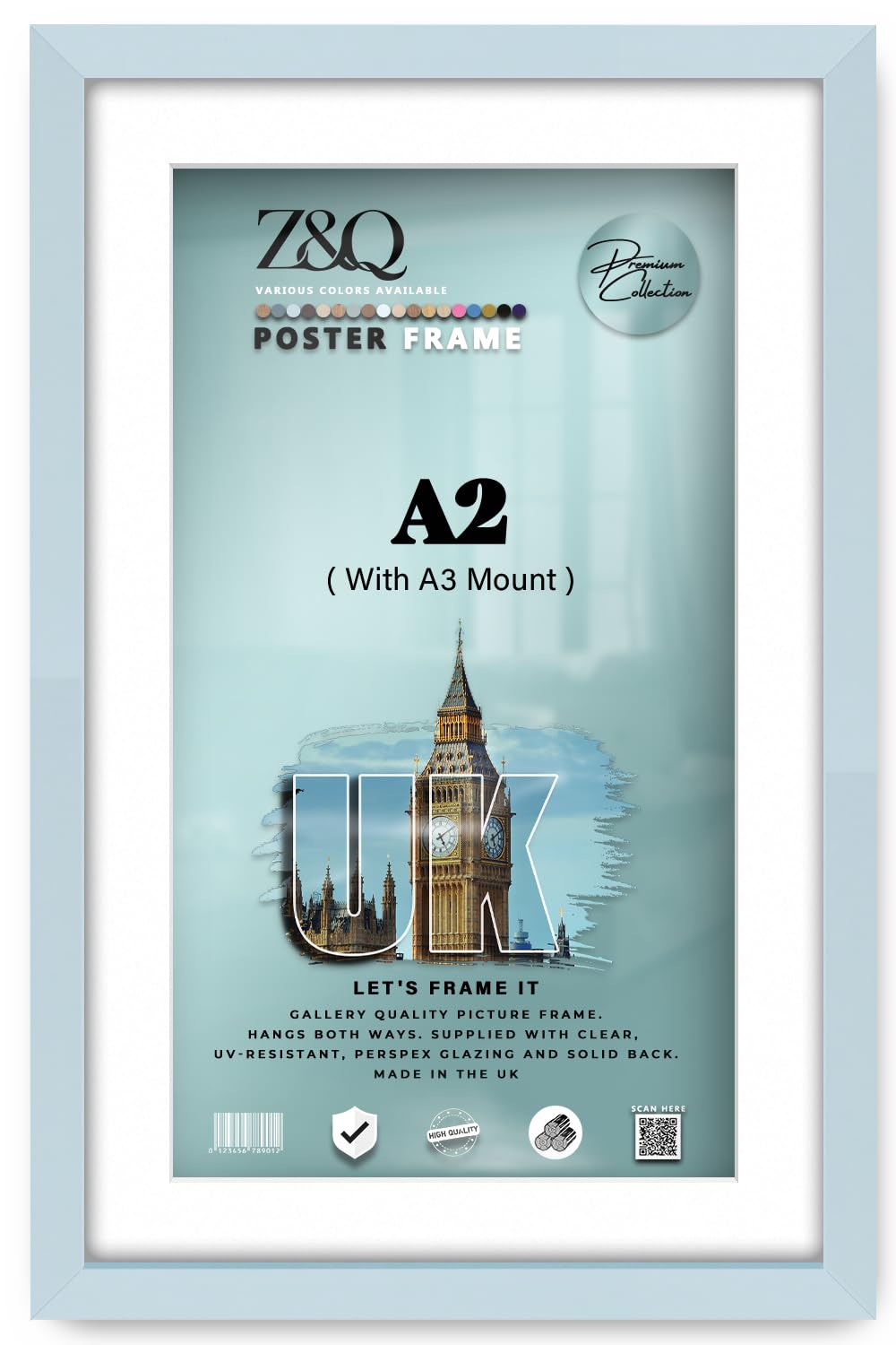 Z&Q | MDF Modern Hanging Frame A2 (41.90 x 59.40 cm) with A3-(29.70 x 41.90 cm) White Mount Sleek Decorative | 23x16 Inch Diploma, Artwork, Stylish Wall Mount Frame [ Light Grey ]