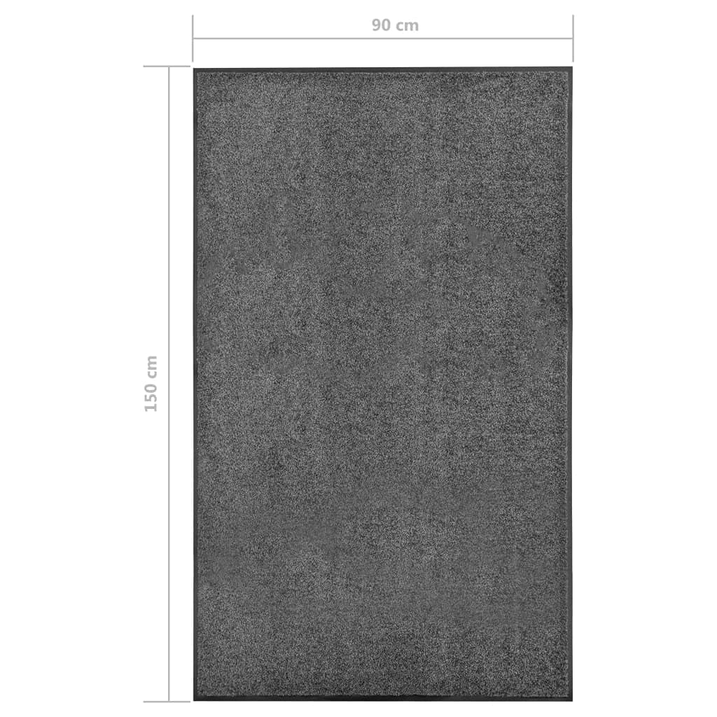 Felpudo lavable antracita 90 x 150 cm, felpudo atrapa la suciedad con PVC antideslizante, alfombra para entrada, puerta principal, pasillo, balcón, interior y exterior