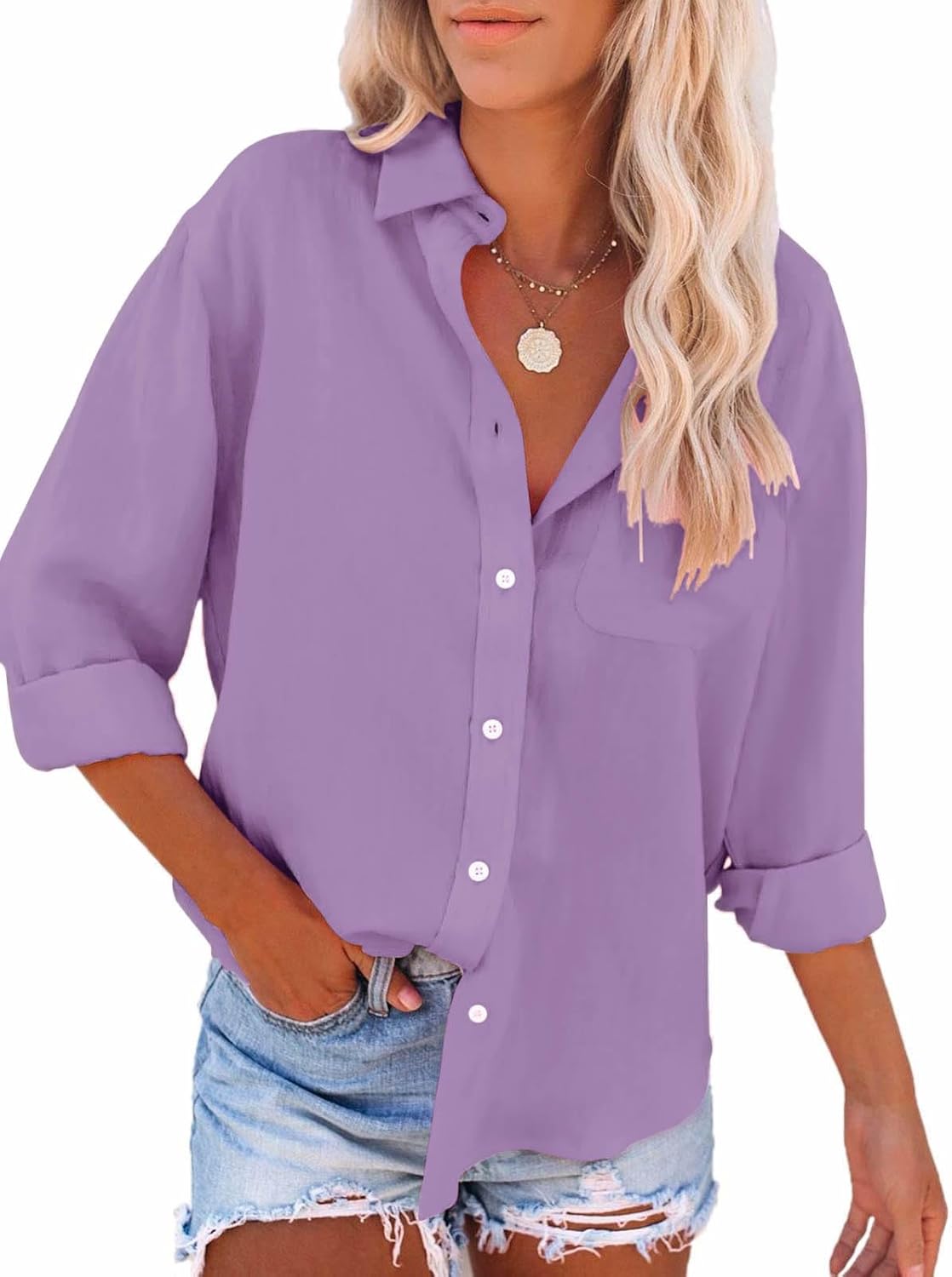 Paintcolors Womens Button Down Shirts Long Sleeve Dressy Casual Blouses Button Up Collared Shirts Tops for women