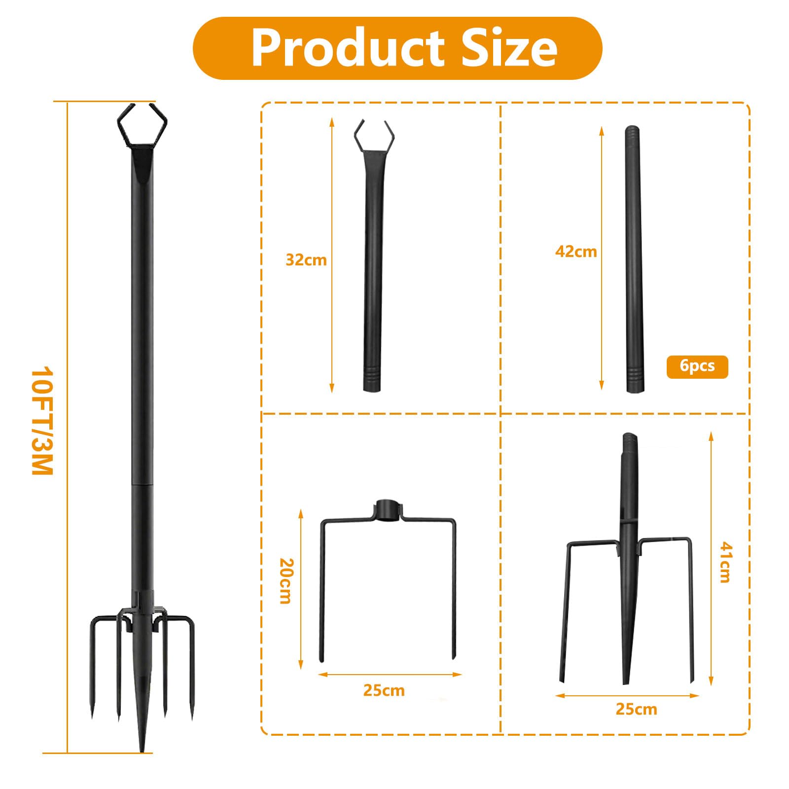 4 postes de luz de cadena, postes de luz de hierro resistente de 10 pies para exteriores con tenedor, poste de altura ajustable para exteriores, jardín, patio, terraza, patio trasero