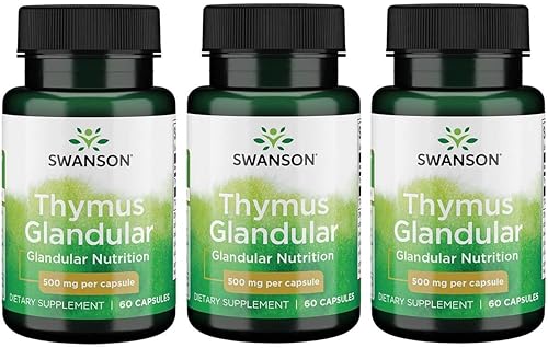 Swanson Thymus Glandular Raw 500 miligramos 60 cápsulas (paquete de 3)