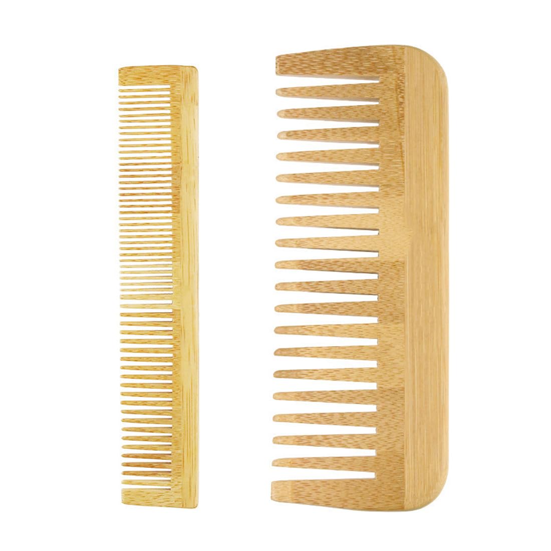 2 Pezzi Pettine Naturale a Denti Larghi, Doppia larghezza, Pettine per Styling e Taglio, Adatto a Uomini e Donne, Pettine Antistatico, Pettine di Bambù Naturale