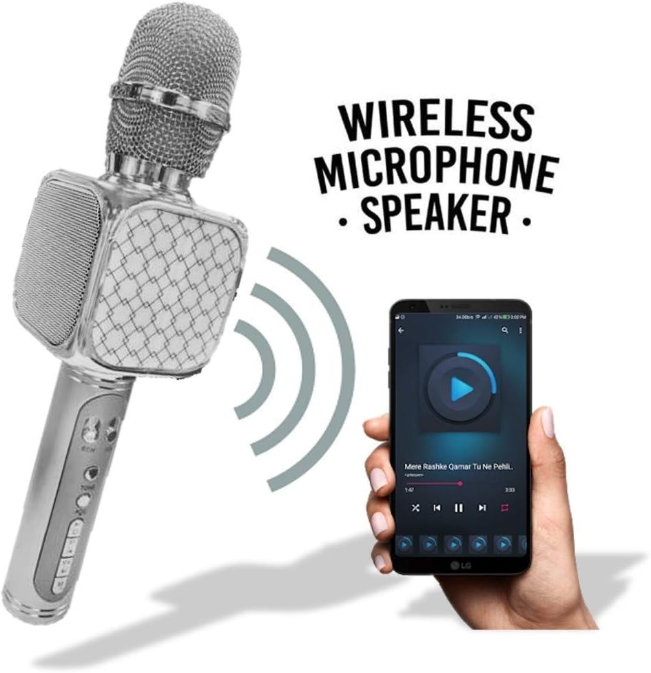 MADHABI® BS-286 Bluetooth Portable Wireless Handheld Mic with Speaker Audio Record Facility for Karaoke Sing SmartDevice (Black)