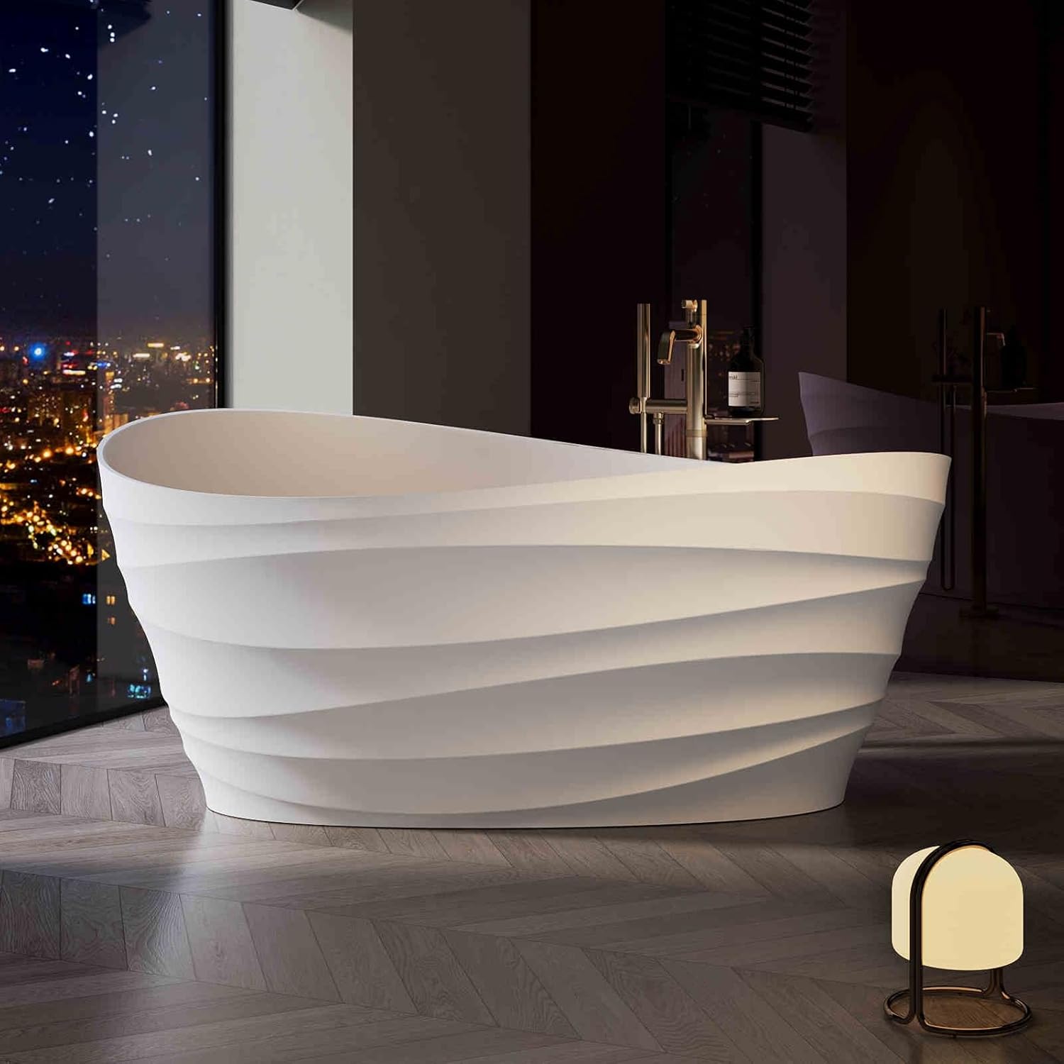 Luxury Modern Freestanding Bathtub – Oval Stone Resin Soaker Tub with Ergonomic Design, Non-Slip Surface & Drain for Contemporary Bathrooms (BLACK, 62"(L) x34"(W) x28"(H))