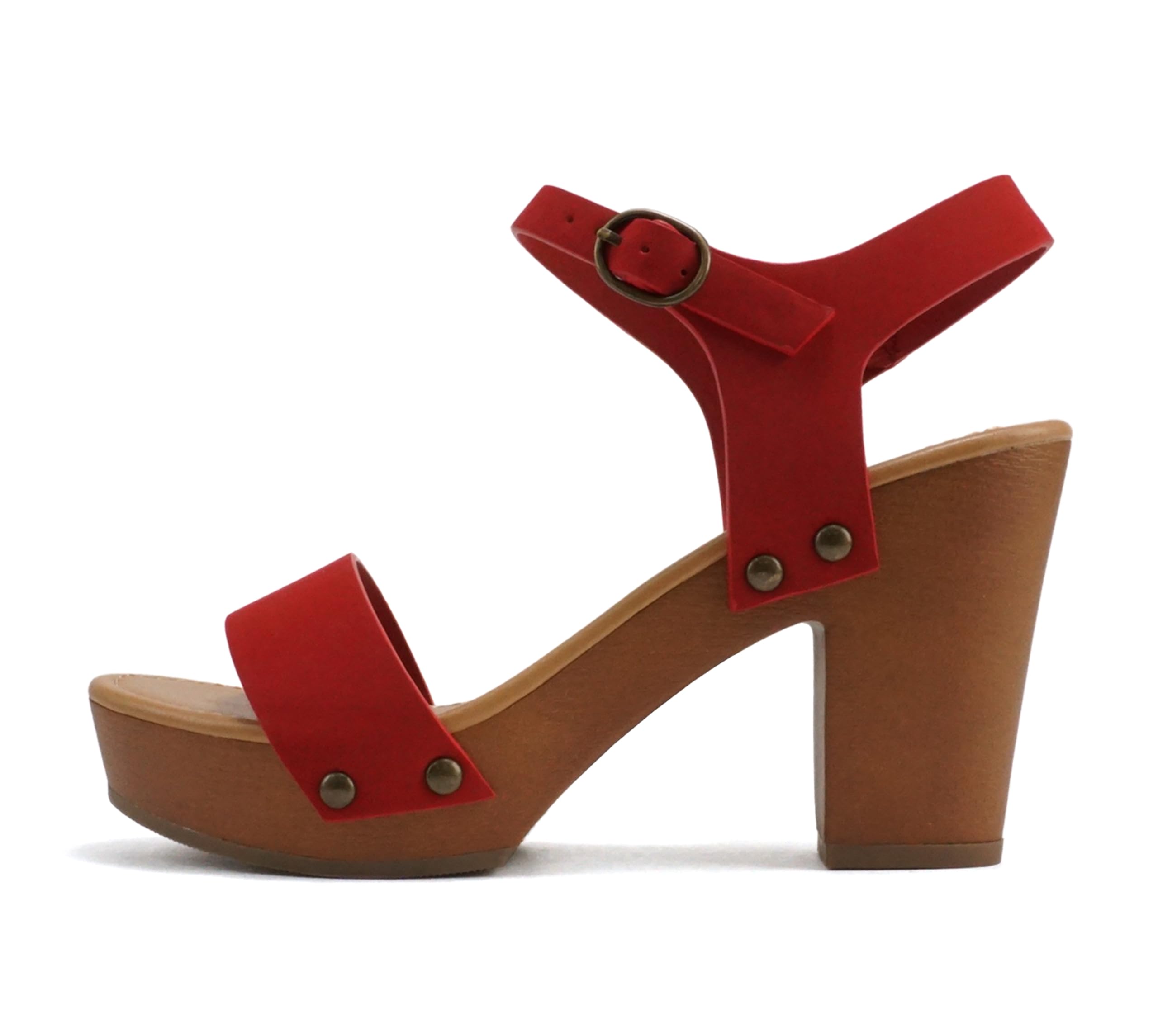 Soda CHIVAS ~ Women's Bold Buckles Studded Wedge Sandal