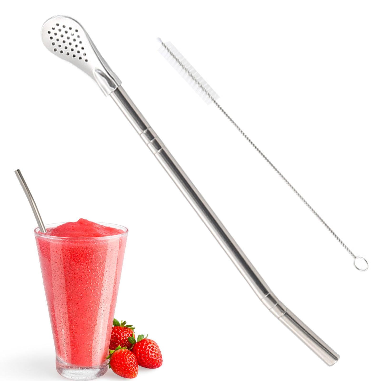 Mate Straw, Stainless Steel Straw Spoon with Cleaning Brush, Reusable Yerba Mate Straw, Durable Drinking Filter Straws, Detachable Bombilla Drinking Straws for Coffee Soup Cocktail Milkshake