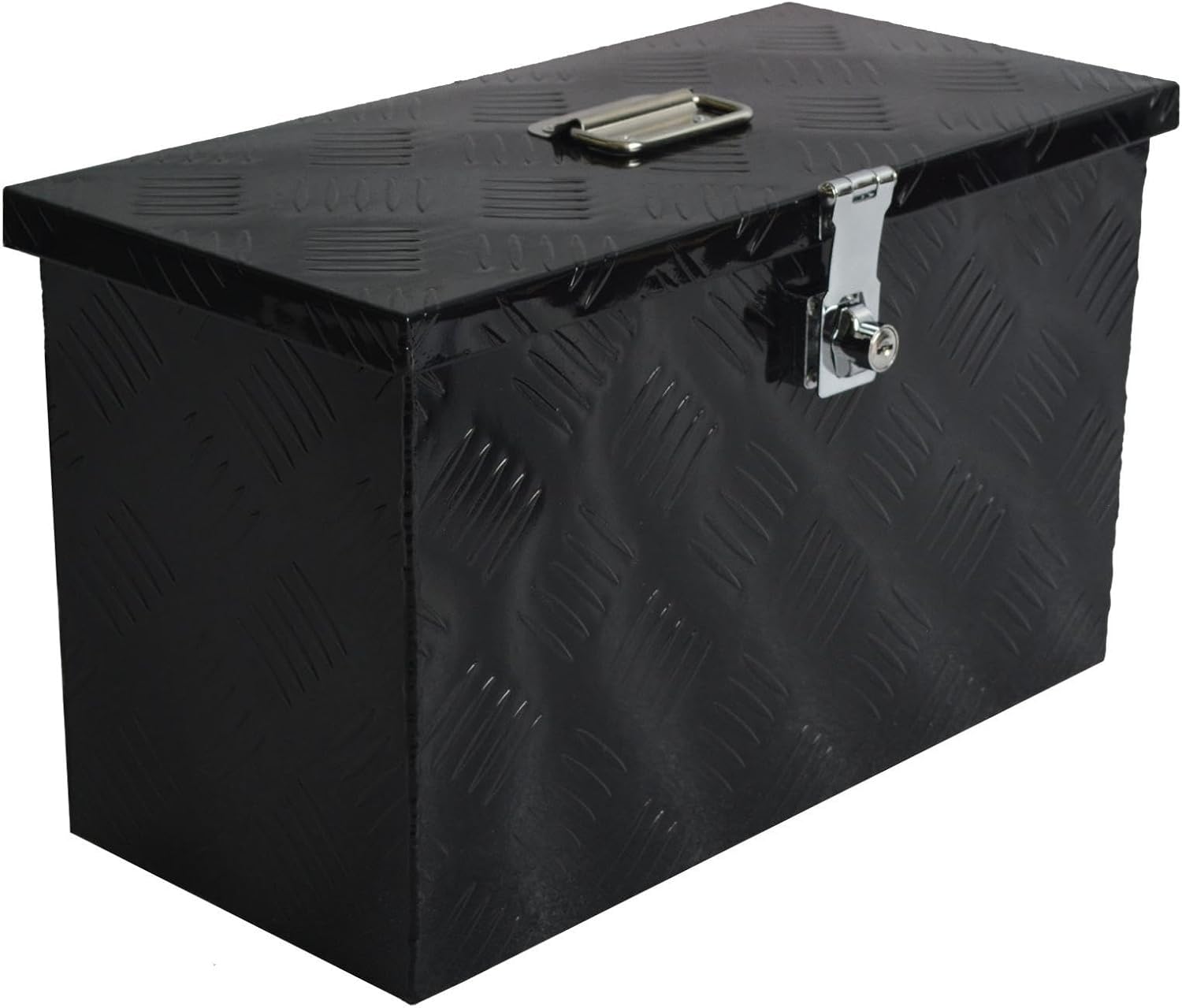 16"x7.5"x10" Aluminum Truck Tool Box Heavy Duty Diamond Plate Pickup Small Truck Bed Toolbox with Top Handle Buckle Lock and Keys Suitable for Pick up Trucks RV Trailer Black