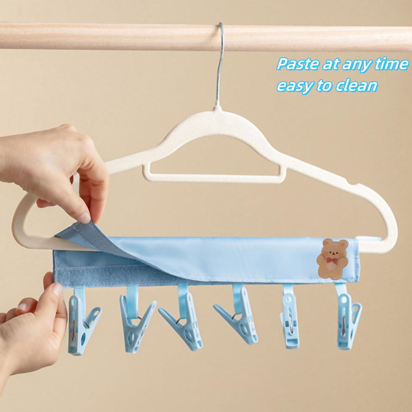 Rukayana Travel Foldable Hangers Suitcase Drying Rack Sock Clothesline Hotel Laundry Bathroom Towel Hanger with 6 Clips (Blue)