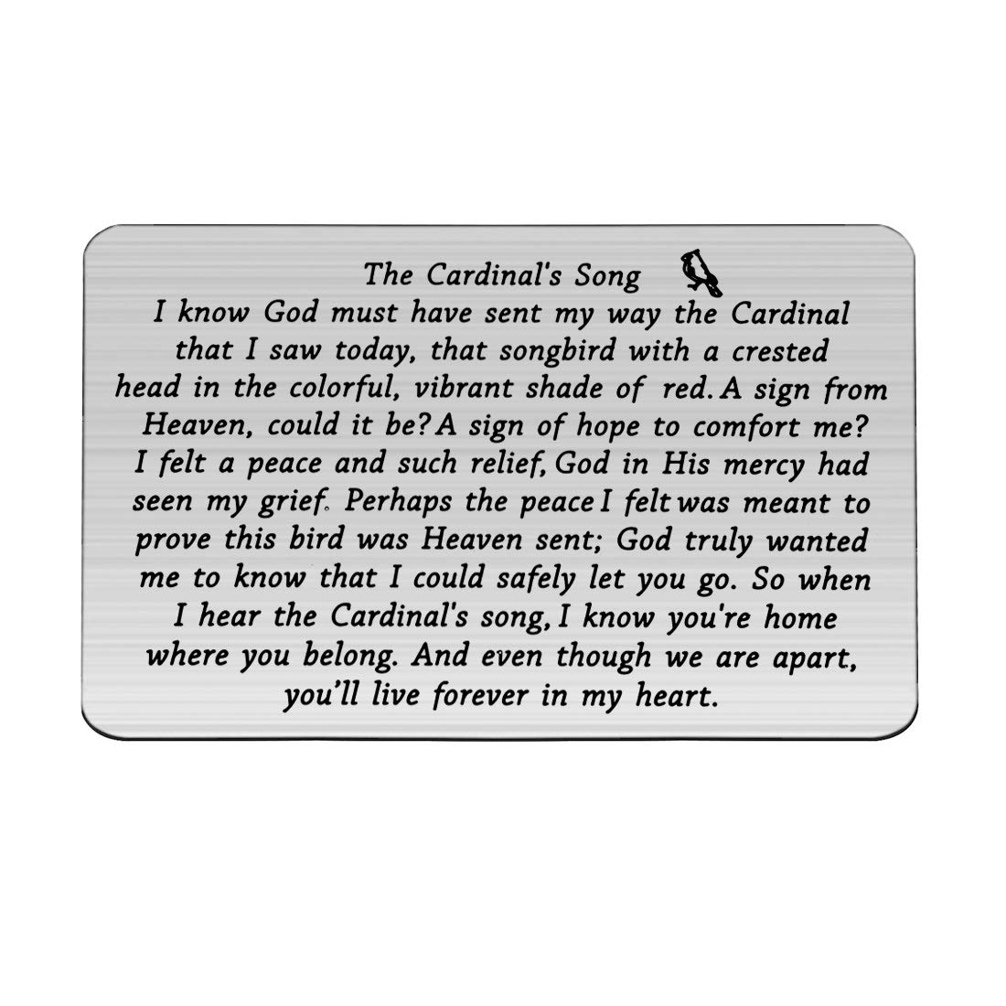 BEKECHThe Cardinal's Song Memorial Gift You'll Live Forever in My Heart Cardinal Memorial Jewelry Wallet Insert Card Loss of a Loved one Sympathy Gift Remembrance Gift