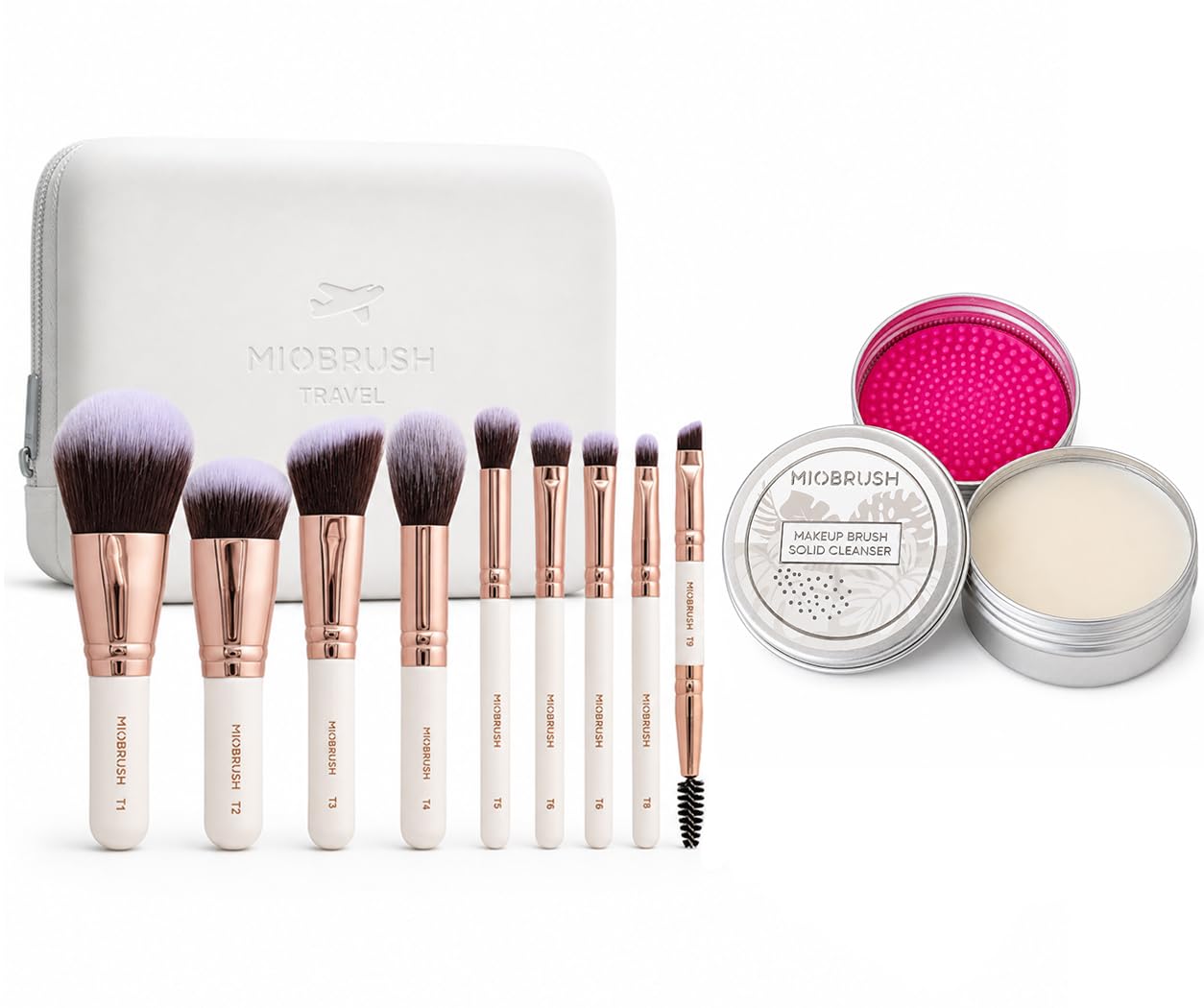 Set 9 Pennelli Make Up con Custodia Portatile e Pulitore Pennelli Solido 50 g con Olio di Cocco