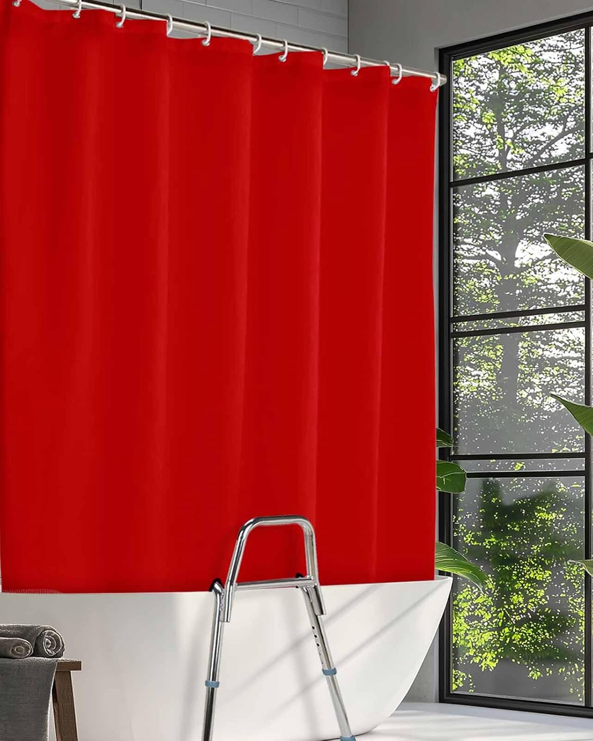 Shower Curtain for Tub Transfer Bench Pure Red Waterproof Split Shower Curtain with 2 Separated Away Slits Solid Color Bathroom Curtains with 12 Hooks 72 x 84 Inch