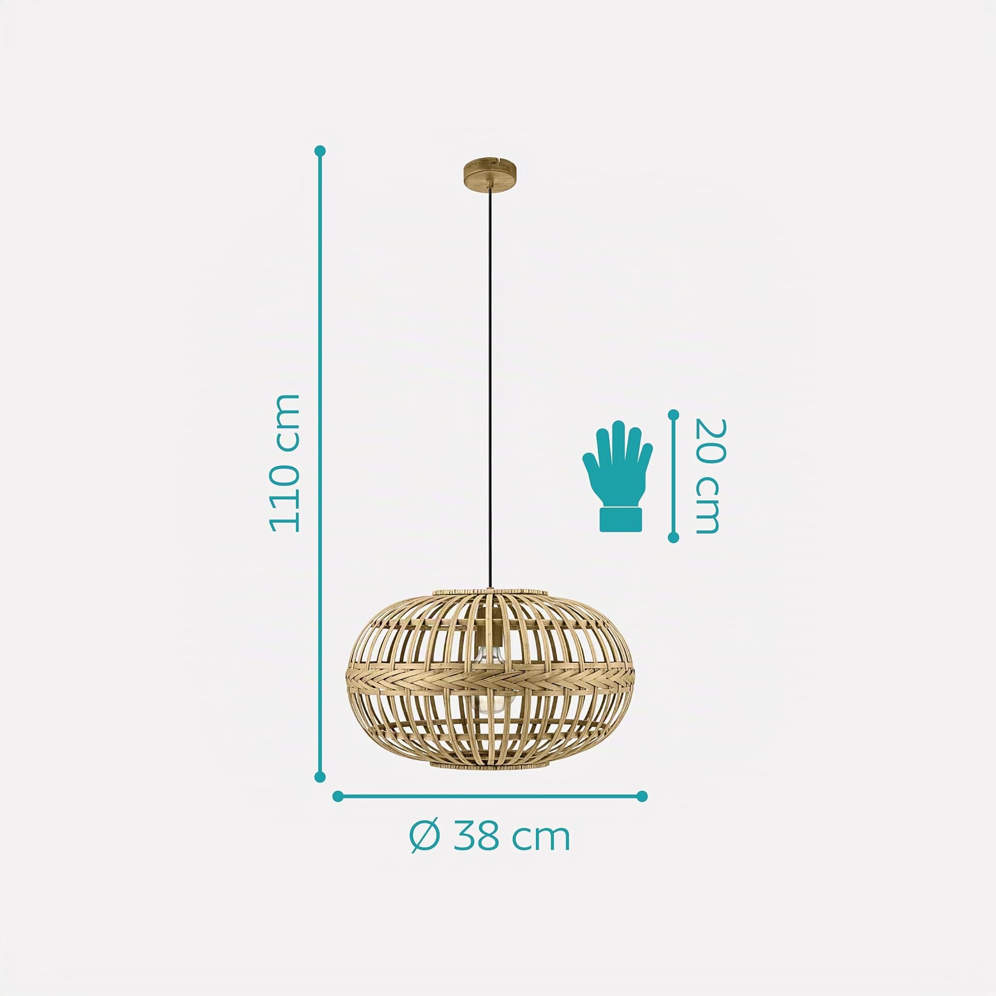 Eglo Suspension luminaire Amsfield, lustre vintage et boho en acier et bois