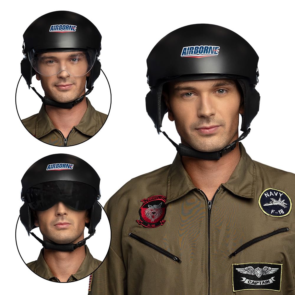 Boland 01420 - Casque Airborne, Coiffe pour costume de Jet Pilot, Accessoires pour déguisements de carnaval, Carnaval, Fête à thème, Noir