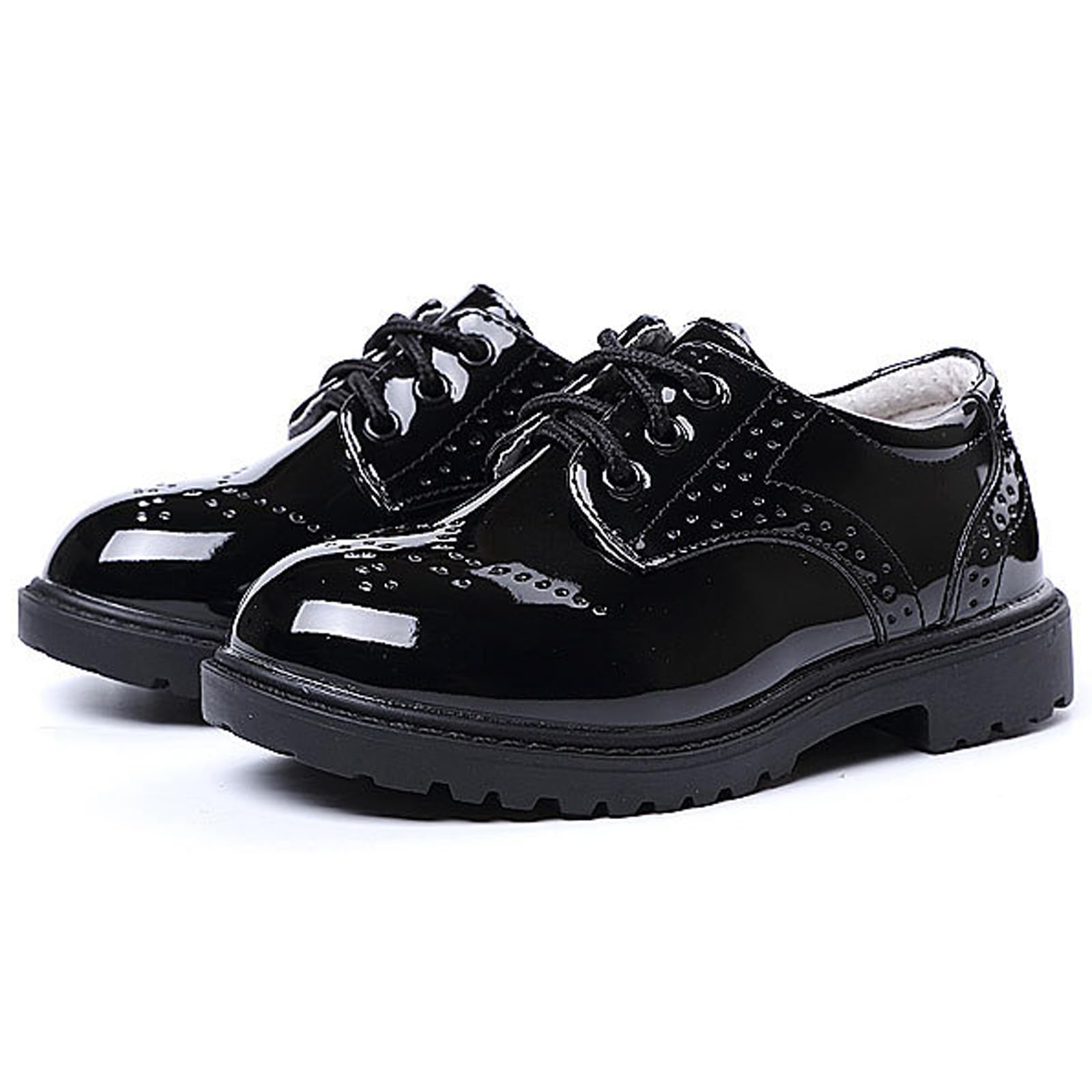WUIWUIYU Toddlers Little Ring Bearer Wedding Lace up Oxfords Flats Brogues Boys School Uniform Dress Shoes